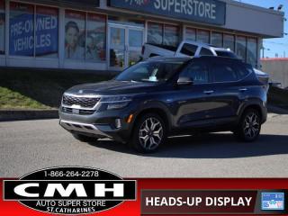 <b>FULLY EQUIPPED !! AWD !! NAVIGATION, REAR CAMERA, ADAPTIVE CRUISE CONTROL, COLLISION SENSORS, BLIND SPOT, HEADS UP DISPLAY, LEATHER, POWER SEATS, COOLED/HEATED SEATS, HEATED STEERING WHEEL, WIRELESS PHONE CHARGER, SUNROOF, 18-INCH ALLOY WHEELS</b><br>      This  2021 Kia Seltos is for sale today. <br> <br>In a world of subcompact SUVs it gets harder and harder to stand out, but this truly unique Kia Seltos manages to make an impact without venturing too far from conventional style. Full of rugged and ready capability, you can rest assured that this Kia Seltos is ready for your next adventure, but that capability doesnt come at the sacrifice of on road comfort. This Kia Seltos is the new face of adventure in a world of sameness.This  SUV has 122,698 kms. Its  gray in colour  and is major accident free based on the <a href=https://vhr.carfax.ca/?id=rH1C+0XNpBIGd48DOEz0weupxoLzdDzB target=_blank>CARFAX Report</a> . It has an automatic transmission and is powered by a  175HP 1.6L 4 Cylinder Engine. <br> <br> Our Seltoss trim level is SX Turbo. This SX Turbo upgrades to a larger turbo engine and comes with a gorgeous 10.25 inch touchscreen with Android Auto, Apple CarPlay, heads up display, heated and cooled seats, blind spot warning, unique alloy wheels, heated power side mirrors with turn signals, and LED lighting with fog lamps. You also get navigation, sunroof, chrome grille accents, heated steering wheel, proximity key, Sofino leather seats, automatic climate control, remote start, adaptive cruise with stop and go, collision mitigation, and lane keep assist plus much more<br> <br>To apply right now for financing use this link : <a href=https://www.cmhniagara.com/financing/ target=_blank>https://www.cmhniagara.com/financing/</a><br><br> <br/><br>Trade-ins are welcome! Financing available OAC ! Price INCLUDES a valid safety certificate! Price INCLUDES a 60-day limited warranty on all vehicles except classic or vintage cars. CMH is a Full Disclosure dealer with no hidden fees. We are a family-owned and operated business for over 30 years! o~o