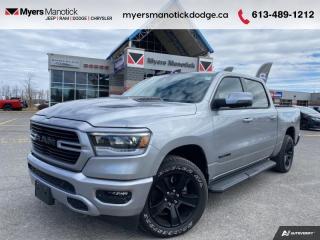 <b>Navigation,  Heated Seats,  4G Wi-Fi,  Heated Steering Wheel,  Forward Collision Alert!</b><br> <br> <br> <br>Call 613-489-1212 to speak to our friendly sales staff today, or come by the dealership!<br> <br>  Discover the inner beauty and rugged exterior of this stylish Ram 1500. <br> <br>The Ram 1500s unmatched luxury transcends traditional pickups without compromising its capability. Loaded with best-in-class features, its easy to see why the Ram 1500 is so popular. With the most towing and hauling capability in a Ram 1500, as well as improved efficiency and exceptional capability, this truck has the grit to take on any task.<br> <br> This billet silver metallic Crew Cab 4X4 pickup   has an automatic transmission and is powered by a  395HP 5.7L 8 Cylinder Engine.<br> <br> Our 1500s trim level is Sport. This RAM 1500 Sport throws in some great comforts such as power-adjustable heated front seats with lumbar support, dual-zone climate control, power-adjustable pedals, deluxe sound insulation, and a heated leather-wrapped steering wheel. Connectivity is handled by an upgraded 12-inch display powered by Uconnect 5W with inbuilt navigation, mobile internet hotspot access, smart device integration, and a 10-speaker audio setup. Additional features include power folding exterior mirrors, a power rear window with defrosting, a trailer wiring harness, heavy-duty suspension, cargo box lighting, and a locking tailgate. This vehicle has been upgraded with the following features: Navigation,  Heated Seats,  4g Wi-fi,  Heated Steering Wheel,  Forward Collision Alert,  Climate Control,  Aluminum Wheels. <br><br> View the original window sticker for this vehicle with this url <b><a href=http://www.chrysler.com/hostd/windowsticker/getWindowStickerPdf.do?vin=1C6SRFVT7PN680987 target=_blank>http://www.chrysler.com/hostd/windowsticker/getWindowStickerPdf.do?vin=1C6SRFVT7PN680987</a></b>.<br> <br>To apply right now for financing use this link : <a href=https://CreditOnline.dealertrack.ca/Web/Default.aspx?Token=3206df1a-492e-4453-9f18-918b5245c510&Lang=en target=_blank>https://CreditOnline.dealertrack.ca/Web/Default.aspx?Token=3206df1a-492e-4453-9f18-918b5245c510&Lang=en</a><br><br> <br/> Total  cash rebate of $8052 is reflected in the price. Credit includes up to 10% MSRP.  5.49% financing for 96 months. <br> Buy this vehicle now for the lowest weekly payment of <b>$222.49</b> with $0 down for 96 months @ 5.49% APR O.A.C. ( Plus applicable taxes -  $1199  fees included in price    ).  Incentives expire 2024-04-30.  See dealer for details. <br> <br>If youre looking for a Dodge, Ram, Jeep, and Chrysler dealership in Ottawa that always goes above and beyond for you, visit Myers Manotick Dodge today! Were more than just great cars. We provide the kind of world-class Dodge service experience near Kanata that will make you a Myers customer for life. And with fabulous perks like extended service hours, our 30-day tire price guarantee, the Myers No Charge Engine/Transmission for Life program, and complimentary shuttle service, its no wonder were a top choice for drivers everywhere. Get more with Myers!<br> Come by and check out our fleet of 40+ used cars and trucks and 100+ new cars and trucks for sale in Manotick.  o~o