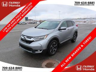 Awards:* JD Power Canada Automotive Performance, Execution and Layout (APEAL) Study * ALG Canada Residual Value AwardsLunar Silver Metallic 2017 Honda CR-V Touring LOW KM AWD! FULLY INSPECTED WITH AVAILABLE WARRANT AWD CVT 1.5L I4 Turbocharged DOHC 16V LEV3-ULEV70 190hp*Professionally Detailed*, *Market Value Pricing*, AWD, 18 Aluminum Alloy Wheels, 4-Wheel Disc Brakes, 9 Speakers, ABS brakes, Air Conditioning, AM/FM radio: SiriusXM, Apple CarPlay/Android Auto, Auto High-beam Headlights, Auto-dimming Rear-View mirror, Automatic temperature control, Brake assist, Bumpers: body-colour, Delay-off headlights, Driver door bin, Driver vanity mirror, Dual front impact airbags, Dual front side impact airbags, Electronic Stability Control, Emergency communication system: HondaLink Security (3-year free trial), Exterior Parking Camera Rear, Forward collision: Collision Mitigation Braking System (CMBS) + FCW mitigation, Four wheel independent suspension, Front anti-roll bar, Front dual zone A/C, Front fog lights, Front reading lights, Fully automatic headlights, Garage door transmitter: HomeLink, Heated door mirrors, Heated Front Bucket Seats, Heated rear seats, Heated steering wheel, Honda Satellite-Linked Navigation System, Illuminated entry, Lane departure: Lane Keeping Assist System (LKAS) active, Leather Shift Knob, Low tire pressure warning, Memory seat, Navigation System, Occupant sensing airbag, Outside temperature display, Overhead airbag, Overhead console, Panic alarm, Passenger door bin, Passenger vanity mirror, Perforated Leather-Trimmed Seating Surfaces, Power door mirrors, Power driver seat, Power Liftgate, Power moonroof, Power passenger seat, Power steering, Power windows, Radio data system, Radio: 331-Watt AM/FM Audio System w/9 Speakers, Rain sensing wipers, Rear anti-roll bar, Rear window defroster, Rear window wiper, Remote keyless entry, Roof rack: rails only, Security system, SiriusXM, Speed control, Speed-sensing steering, Speed-Sensitive Wipers, Split folding rear seat, Spoiler, Steering wheel mounted audio controls, Tachometer, Telescoping steering wheel, Tilt steering wheel, Traction control, Trip computer, Turn signal indicator mirrors, Variably intermittent wipers.Certification Program Details: 85 Point Inspection Top Up Fluids Brake Inspection Tire Inspection Fresh 2 Year MVI Fresh Oil ChangeReviews:* Owners tend to comment positively on ride quality, overall comfort, versatility, flexibility, roominess, and good fuel efficiency. The CR-V, when equipped with proper winter tires, is a confident and sure-footed performer in winter months, and several upscale design touches throughout the handy and accommodating cabin were also highly rated. Source: autoTRADER.caFairway Honda - Community Driven!