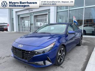 <b>Leather Seats,  Sunroof,  Premium Audio,  Wi-Fi,  Heated Steering Wheel!</b><br> <br>    Crisp lines, sharp styling, and unexpected comfort, this 2022 Elantra is exactly what the sedan segment needed. This  2022 Hyundai Elantra is for sale today in Nepean. <br> <br>This 2022 Elantra was made to be the sharpest compact sedan on the road. With tons of technology packed into the spacious and comfortable interior, along with bold and edgy styling inside and out, this family sedan makes the unexpected your daily driver. This  sedan has 43,769 kms. Its  intense blue in colour  . It has an automatic transmission and is powered by a  2.0L I4 16V MPFI DOHC engine. <br> <br> Our Elantras trim level is Ultimate. This Ultimate Elantra takes infotainment and luxury to new levels with tech features like the Bose Premium Audio System, Blue Link wi-fi, and even more surprises while style and comfort features like leather seats, a sunroof, and chrome trim make your cabin a sanctuary. This Elantra is also equipped with an advanced safety suite including lane keep assist, forward and rear collision assist, driver monitoring, blind spot assist, and automatic highbeams. The incredible feature list continues with heated power seats for comfort while voice activated, touch screen infotainment including wireless connectivity with Android Auto, Apple CarPlay, and Bluetooth keeps you connected. Aluminum wheels and gorgeous styling make sure you stand out in a crowd while heated power side mirrors, proximity keyless entry with hands free cargo access, and a rear view camera make every day easier. This vehicle has been upgraded with the following features: Leather Seats,  Sunroof,  Premium Audio,  Wi-fi,  Heated Steering Wheel,  Lane Keep Assist,  Heated Seats. <br> <br>To apply right now for financing use this link : <a href=https://www.barrhavenvw.ca/en/form/new/financing-request-step-1/44 target=_blank>https://www.barrhavenvw.ca/en/form/new/financing-request-step-1/44</a><br><br> <br/><br> Buy this vehicle now for the lowest bi-weekly payment of <b>$169.35</b> with $0 down for 96 months @ 7.99% APR O.A.C. ((Plus applicable taxes and fees - Some conditions apply to get approved at the mentioned rate)     ).  See dealer for details. <br> <br>We are your premier Volkswagen dealership in the region. If youre looking for a new Volkswagen or a car, check out Barrhaven Volkswagens new, pre-owned, and certified pre-owned Volkswagen inventories. We have the complete lineup of new Volkswagen vehicles in stock like the GTI, Golf R, Jetta, Tiguan, Atlas Cross Sport, Volkswagen ID.4 electric vehicle, and Atlas. If you cant find the Volkswagen model youre looking for in the colour that you want, feel free to contact us and well be happy to find it for you. If youre in the market for pre-owned cars, make sure you check out our inventory. If you see a car that you like, contact 844-914-4805 to schedule a test drive.<br> Come by and check out our fleet of 30+ used cars and trucks and 60+ new cars and trucks for sale in Nepean.  o~o