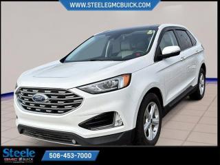 New Price!Oxford White 2021 Ford Edge Titanium | FOR SALE IN FREDERICTON | WINTER TIRE PACKAGE AWD 8-Speed Automatic EcoBoost 2.0L I4 GTDi DOHC Turbocharged VCT* Market Value Pricing *, AWD, 12 Speakers, 3.36 Axle Ratio, 4-Wheel Disc Brakes, ABS brakes, Active Transmission Warm-Up, Air Conditioning, Alloy wheels, AM/FM radio: SiriusXM with 360L, Auto High-beam Headlights, Auto-dimming Rear-View mirror, Automatic temperature control, Brake assist, Bumpers: body-colour, Compass, Delay-off headlights, Driver door bin, Driver vanity mirror, Dual front impact airbags, Dual front side impact airbags, Electronic Stability Control, Emergency communication system: SYNC 4 911 Assist, Four wheel independent suspension, Front anti-roll bar, Front Bucket Seats, Front dual zone A/C, Front fog lights, Front Heated Leather-Trimmed Sport Bucket Seats, Front reading lights, Fully automatic headlights, Garage door transmitter, Heated door mirrors, Heated front seats, Illuminated entry, Knee airbag, Low tire pressure warning, Memory seat, Occupant sensing airbag, Outside temperature display, Overhead airbag, Overhead console, Panic alarm, Passenger door bin, Passenger vanity mirror, Power door mirrors, Power driver seat, Power passenger seat, Power steering, Power windows, Radio: AM/FM Stereo/MP3 Capable, Rain sensing wipers, Rear anti-roll bar, Rear reading lights, Rear window defroster, Rear window wiper, Remote keyless entry, Security system, Speed-Sensitive Wipers, Split folding rear seat, Spoiler, Steering wheel mounted audio controls, SYNC 4A w/Enhanced Voice Recognition, Tachometer, Telescoping steering wheel, Tilt steering wheel, Traction control, Trip computer, Turn signal indicator mirrors, Variably intermittent wipers.Certification Program Details: 80 Point Inspection Fresh Oil Change Full Vehicle Detail Full tank of Gas 2 Years Fresh MVI Brake through InspectionSteele GMC Buick Fredericton offers the full selection of GMC Trucks including the Canyon, Sierra 1500, Sierra 2500HD & Sierra 3500HD in addition to our other new GMC and new Buick sedans and SUVs. Our Finance Department at Steele GMC Buick are well-versed in dealing with every type of credit situation, including past bankruptcy, so all customers can have confidence when shopping with us!Steele Auto Group is the most diversified group of automobile dealerships in Atlantic Canada, with 47 dealerships selling 27 brands and an employee base of well over 2300.