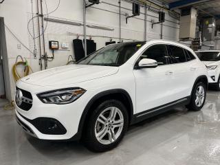 ONLY 8,700 KMS!! GLA 250 All-wheel drive w/ panoramic sunroof, heated leather seats & steering, blind spot monitor, active brake assist, active parking assist, backup camera, 18-inch alloys, wireless charger, seat kinetics, massive 10.25-inch touchscreen w/ Apple CarPlay/Android Auto, ambient lighting, dual-zone climate control, power seats w/ driver memory, power liftgate, automatic headlights w/ auto highbeams, auto-dimming rearview mirror, full power group incl. power folding mirrors, Bluetooth and more! This vehicle just landed and is awaiting a full detail and photo shoot. Contact us and book your road test today!
