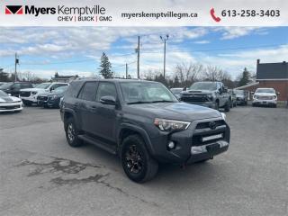 <b>Bluetooth,  Rear View Camera,  Aluminum Wheels,  Air Conditioning,  Power Seats!</b><br> <br>     This  2015 Toyota 4Runner is for sale today. <br> <br>The 2015 Toyota 4Runner is a midsize SUV that is versatile, well-appointed, and offers a comfortable ride on or off-road. It has a spacious interior as well as a large cargo area that can be expanded by folding down the back seats. Whether you need to take the kids to basketball practice, carpool to work, or want to take an off-road journey with your boat or camper in tow, the 4Runner is ready to take on anything you ask it to. The 4Runner received a fresh new design in 2014 and continues to keep its modern, yet agressive appearance. This  SUV has 164,581 kms. Its  grey in colour  . It has an automatic transmission and is powered by a  270HP 4.0L V6 Cylinder Engine.  This vehicle has been upgraded with the following features: Bluetooth,  Rear View Camera,  Aluminum Wheels,  Air Conditioning,  Power Seats,  Power Doors. <br> <br>To apply right now for financing use this link : <a href=https://www.myerskemptvillegm.ca/finance/ target=_blank>https://www.myerskemptvillegm.ca/finance/</a><br><br> <br/><br>Myers deals with almost every major lender and can offer the most competitive financing options available. All of our premium used vehicles are fully detailed, subjected to a minimum 150 point inspection and are fully backed by the dealership and General Motors. <br><br>For more details on our Myers Exclusive Engine Transmission for life coverage, follow this link: <a href=https://www.myerskanatagm.ca/myers-engine-transmission-for-life/>Life Time Coverage</a>*LIFETIME ENGINE TRANSMISSION WARRANTY NOT AVAILABLE ON VEHICLES WITH KMS EXCEEDING 140,000KM, VEHICLES 8 YEARS & OLDER, OR HIGHLINE BRAND VEHICLE(eg. BMW, INFINITI. CADILLAC, LEXUS...) o~o