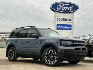 <b>Sunroof, Ford Co-Pilot360 Assist+, Wireless Charging, Premium Audio, Class II Trailer Tow Package!</b><br> <br> <br> <br>  If you want true off-road ruggedness in an urban, friendly package, look no further than this Ford Bronco Sport. <br> <br>A compact footprint, an iconic name, and modern luxury come together to make this Bronco Sport an instant classic. Whether your next adventure takes you deep into the rugged wilds, or into the rough and rumble city, this Bronco Sport is exactly what you need. With enough cargo space for all of your gear, the capability to get you anywhere, and a manageable footprint, theres nothing quite like this Ford Bronco Sport.<br> <br> This azure gray metallic tricoat SUV  has a 8 speed automatic transmission and is powered by a  181HP 1.5L 3 Cylinder Engine.<br> <br> Our Bronco Sports trim level is Outer Banks. Ready for the great outdoors, this Bronco Outer Banks features heated leather seats with feature power lumbar adjustment, a heated leather-wrapped steering wheel, SiriusXM streaming radio and exclusive aluminum wheels. Also standard include voice-activated automatic air conditioning, an 8-inch SYNC 3 powered infotainment screen with Apple CarPlay and Android Auto, smart charging USB type-A and type-C ports, 4G LTE mobile hotspot internet access, proximity keyless entry with remote start, and a robust terrain management system that features the trademark Go Over All Terrain (G.O.A.T.) driving modes. Additional features include blind spot detection, rear cross traffic alert and pre-collision assist with automatic emergency braking, lane keeping assist, lane departure warning, forward collision alert, driver monitoring alert, a rear-view camera, 3 12-volt DC and 120-volt AC power outlets, and so much more. This vehicle has been upgraded with the following features: Sunroof, Ford Co-pilot360 Assist+, Wireless Charging, Premium Audio, Class Ii Trailer Tow Package. <br><br> View the original window sticker for this vehicle with this url <b><a href=http://www.windowsticker.forddirect.com/windowsticker.pdf?vin=3FMCR9C60RRE57780 target=_blank>http://www.windowsticker.forddirect.com/windowsticker.pdf?vin=3FMCR9C60RRE57780</a></b>.<br> <br>To apply right now for financing use this link : <a href=https://www.bourgeoismotors.com/credit-application/ target=_blank>https://www.bourgeoismotors.com/credit-application/</a><br><br> <br/> 7.99% financing for 84 months.  Incentives expire 2024-05-23.  See dealer for details. <br> <br>Discount on vehicle represents the Cash Purchase discount applicable and is inclusive of all non-stackable and stackable cash purchase discounts from Ford of Canada and Bourgeois Motors Ford and is offered in lieu of sub-vented lease or finance rates. To get details on current discounts applicable to this and other vehicles in our inventory for Lease and Finance customer, see a member of our team. </br></br>Discover a pressure-free buying experience at Bourgeois Motors Ford in Midland, Ontario, where integrity and family values drive our 78-year legacy. As a trusted, family-owned and operated dealership, we prioritize your comfort and satisfaction above all else. Our no pressure showroom is lead by a team who is passionate about understanding your needs and preferences. Located on the shores of Georgian Bay, our dealership offers more than just vehiclesits an experience rooted in community, trust and transparency. Trust us to provide personalized service, a diverse range of quality new Ford vehicles, and a seamless journey to finding your perfect car. Join our family at Bourgeois Motors Ford and let us redefine the way you shop for your next vehicle.<br> Come by and check out our fleet of 80+ used cars and trucks and 190+ new cars and trucks for sale in Midland.  o~o