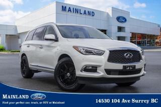<p><strong><span style=font-family:Arial; font-size:18px;>Appreciate the compelling blend of style and substance in the superior 2019 Infiniti QX60 Pure..</span></strong></p> <p><strong><span style=font-family:Arial; font-size:18px;>This used SUV, a magnificent blend of luxury and power, is a testament to Infinitis commitment to excellence..</span></strong> <br> With an exterior as pristine as snowfall and an interior as rich as a perfectly brewed espresso, this vehicle is sophisticated and sports a sense of flair that is hard to ignore.. Under the hood, the QX60 Pure houses a robust 3.5L 6cyl engine paired with a seamless CVT transmission, ensuring a smooth and powerful ride.</p> <p><strong><span style=font-family:Arial; font-size:18px;>With 108,583 km on the odometer, this SUV has proven its reliability without sacrificing performance..</span></strong> <br> The exterior, cloaked in an elegant white, is complemented by alloy wheels, a spoiler, power door mirrors, turn signal indicator mirrors, and a power liftgate.. The QX60 Pure is not just a vehicle; its a statement.</p> <p><strong><span style=font-family:Arial; font-size:18px;>Step inside and immerse yourself in a world of comfort and convenience..</span></strong> <br> The brown interior is carefully crafted with heated front seats, power driver and passenger seats, and a reclining 3rd row seat for extra space.. The leather steering wheel, illuminated entry, and auto-dimming rearview mirror add a touch of class to your driving experience.</p> <p><strong><span style=font-family:Arial; font-size:18px;>This SUV is loaded with features designed to enhance your ride..</span></strong> <br> From the trip computer, overhead console, and radio data system, to the security system, speed control, and automatic temperature control, every detail has been meticulously thought of.. But its not all serious business in this Infiniti QX60. Enjoy a little humor with the diversity antenna.</p> <p><strong><span style=font-family:Arial; font-size:18px;>No, it doesnt pick up signals from Mars, but it does ensure crystal clear radio reception!

At Mainland Ford, we speak your language..</span></strong> <br> We understand that buying a car is about more than just specifications and price.. Its about finding a vehicle that fits your lifestyle, your personality, and your needs.</p> <p><strong><span style=font-family:Arial; font-size:18px;>Were here to help you find that perfect match..</span></strong> <br> So why wait? Embrace the blend of style and substance.. Experience the superior 2019 Infiniti QX60 Pure.</p> <p><strong><span style=font-family:Arial; font-size:18px;>Its more than just a vehicle; its a lifestyle.</span></strong></p><hr />
<p><br />
<br />
To apply right now for financing use this link:<br />
<a href=https://www.mainlandford.com/credit-application/>https://www.mainlandford.com/credit-application</a><br />
<br />
Looking for a new set of wheels? At Mainland Ford, all of our pre-owned vehicles are Mainland Ford Certified. Every pre-owned vehicle goes through a rigorous 96-point comprehensive safety inspection, mechanical reconditioning, up-to-date service including oil change and professional detailing. If that isnt enough, we also include a complimentary Carfax report, minimum 3-month / 2,500 km Powertrain Warranty and a 30-day no-hassle exchange privilege. Now that is peace of mind. Buy with confidence here at Mainland Ford!<br />
<br />
Book your test drive today! Mainland Ford prides itself on offering the best customer service. We also service all makes and models in our World Class service center. Come down to Mainland Ford, proud member of the Trotman Auto Group, located at 14530 104 Ave in Surrey for a test drive, and discover the difference!<br />
<br />
*** All pre-owned vehicle sales are subject to a $599 documentation fee, $149 Fuel Surcharge, $599 Safety and Convenience Fee and $500 Finance Placement Fee (if applicable) plus applicable taxes. ***<br />
<br />
VSA Dealer# 40139</p>

<p>*All prices plus applicable taxes, applicable environmental recovery charges, documentation of $599 and full tank of fuel surcharge of $76 if a full tank is chosen. <br />Other protection items available that are not included in the above price:<br />Tire & Rim Protection and Key fob insurance starting from $599<br />Service contracts (extended warranties) for coverage up to 7 years and 200,000 kms starting from $599<br />Custom vehicle accessory packages, mudflaps and deflectors, tire and rim packages, lift kits, exhaust kits and tonneau covers, canopies and much more that can be added to your payment at time of purchase<br />Undercoating, rust modules, and full protection packages starting from $199<br />Financing Fee of $500 when applicable<br />Flexible life, disability and critical illness insurances to protect portions of or the entire length of vehicle loan</p>
