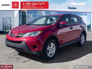 New Price!2013 Toyota RAV4 LE 6-Speed Automatic AWD 2.5L 4-Cylinder SMPIBarcelona Red MetallicOdometer is 82120 kilometers below market average!ALL CREDIT APPLICATIONS ACCEPTED! ESTABLISH OR REBUILD YOUR CREDIT HERE. APPLY AT https://steeleadvantagefinancing.com/?dealer=7148 We know that you have high expectations in your car search in NL. So, if youre in the market for a pre-owned vehicle that undergoes our exclusive inspection protocol, stop by Gander Toyota. Were confident we have the right vehicle for you. Here at Gander Toyota, we enjoy the challenge of meeting and exceeding customer expectations in all things automotive.**Market Value Pricing**, AWD, Cloth, CD player, Front Bucket Seats, Illuminated entry, Speed control.Certification Program Details: 85 Point inspection Fluid Top Ups Brake Inspection Tire Inspection Oil Change Recall Check Copy Of Carfax ReportSteele Auto Group is the most diversified group of automobile dealerships in Atlantic Canada, with 34 dealerships selling 27 brands and an employee base of over 1000. Sales are up by double digits over last year and the plan going forward is to expand further into Atlantic Canada. PLEASE CONFIRM WITH US THAT ALL OPTIONS, FEATURES AND KILOMETERS ARE CORRECT.Reviews:* RAV4 owners typically rave about fuel economy, highway ride quality and noise levels, and semi-sporty handling. The slick and seamless AWD system is a feature favourite in inclement weather, and a just-right amount of ground clearance enables confident tackling of light to moderate trails, without diminishing handling. Upscale touches throughout the cabin are also appreciated, including the RAV4s luxurious dashboard. Source: autoTRADER.ca