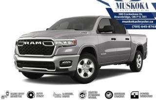 This RAM 1500 BIG HORN, with a 3.6L V-6 engine engine, features a 8-speed automatic transmission, and generates 9.7 highway/12.1 city L/100km. Find this vehicle with only 13 kilometers!  RAM 1500 BIG HORN Options: This RAM 1500 BIG HORN offers a multitude of options. Technology options include: GPS Antenna Input, Voice Recorder, 2 LCD Monitors In The Front, Integrated Centre Stack Radio, MP3 Player.  Safety options include Variable Intermittent Wipers, Airbag Occupancy Sensor, Curtain 1st And 2nd Row Airbags, Dual Stage Driver And Passenger Front Airbags, Dual Stage Driver And Passenger Seat-Mounted Side Airbags.  Visit Us: Find this RAM 1500 BIG HORN at Muskoka Chrysler today. We are conveniently located at 380 Ecclestone Dr Bracebridge ON P1L1R1. Muskoka Chrysler has been serving our local community for over 40 years. We take pride in giving back to the community while providing the best customer service. We appreciate each and opportunity we have to serve you, not as a customer but as a friend