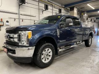 SUPERCREW XLT 4x4 w/ PREMIUM 6.7L POWERSTROKE TURBO DIESEL ENGINE AND 8-FOOT BOX w/ SPRAY-IN BEDLINER (3,230LB PAYLOAD)! Remote start, running boards, premium 18-inch alloys, tow package w/ integrated trailer brake controller (17,600lb capacity), Snow Plow Prep package, premium cloth seats, automatic headlights, full power group incl. power seat, diesel exhaust brake, air conditioning, cruise control, cargo lamp, Bluetooth and Sirius XM!