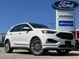<b>Navigation, Titanium Elite App Package, Sunroof, Cold Weather Package, Heated Steering Wheel!</b><br> <br> <br> <br>  Change the game with the unique styling of the bold and beautiful Ford Edge. <br> <br>With meticulous attention to detail and amazing style, the Ford Edge seamlessly integrates power, performance and handling with awesome technology to help you multitask your way through the challenges that life throws your way. Made for an active lifestyle and spontaneous getaways, the Ford Edge is as rough and tumble as you are. Push the boundaries and stay connected to the road with this sweet ride!<br> <br> This star white metallic tri-coat SUV  has a 8 speed automatic transmission and is powered by a  250HP 2.0L 4 Cylinder Engine.<br> <br> Our Edges trim level is Titanium. For a healthy dose of luxury and refinement, step up to this Titanium trim, lavishly appointed with premium heated leather seats with power adjustment and lumbar support, perimeter approach lights, a sonorous 12-speaker Bang & Olufsen audio system, and a numeric keypad for extra security. This trim also features a power liftgate for rear cargo access, a key fob with remote engine start and rear parking sensors, a 12-inch capacitive infotainment screen bundled with wireless Apple CarPlay and Android Auto, SiriusXM satellite radio, and 4G mobile hotspot internet connectivity. You and yours are assured of optimum road safety, with blind spot detection, rear cross traffic alert, pre-collision assist with automatic emergency braking, lane keeping assist, lane departure warning, forward collision alert, driver monitoring alert, and a rearview camera with an inbuilt washer. Also standard include proximity keyless entry, dual-zone climate control, 60-40 split front folding rear seats, LED headlights with automatic high beams, and even more. This vehicle has been upgraded with the following features: Navigation, Titanium Elite App Package, Sunroof, Cold Weather Package, Heated Steering Wheel, Trailer Tow Package, Control Cruise. <br><br> View the original window sticker for this vehicle with this url <b><a href=http://www.windowsticker.forddirect.com/windowsticker.pdf?vin=2FMPK4K9XRBB10525 target=_blank>http://www.windowsticker.forddirect.com/windowsticker.pdf?vin=2FMPK4K9XRBB10525</a></b>.<br> <br>To apply right now for financing use this link : <a href=https://www.bourgeoismotors.com/credit-application/ target=_blank>https://www.bourgeoismotors.com/credit-application/</a><br><br> <br/> Incentives expire 2024-04-30.  See dealer for details. <br> <br>Discount on vehicle represents the Cash Purchase discount applicable and is inclusive of all non-stackable and stackable cash purchase discounts from Ford of Canada and Bourgeois Motors Ford and is offered in lieu of sub-vented lease or finance rates. To get details on current discounts applicable to this and other vehicles in our inventory for Lease and Finance customer, see a member of our team. </br></br>Discover a pressure-free buying experience at Bourgeois Motors Ford in Midland, Ontario, where integrity and family values drive our 78-year legacy. As a trusted, family-owned and operated dealership, we prioritize your comfort and satisfaction above all else. Our no pressure showroom is lead by a team who is passionate about understanding your needs and preferences. Located on the shores of Georgian Bay, our dealership offers more than just vehiclesits an experience rooted in community, trust and transparency. Trust us to provide personalized service, a diverse range of quality new Ford vehicles, and a seamless journey to finding your perfect car. Join our family at Bourgeois Motors Ford and let us redefine the way you shop for your next vehicle.<br> Come by and check out our fleet of 90+ used cars and trucks and 140+ new cars and trucks for sale in Midland.  o~o