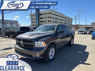 <b>Aluminum Wheels,  Heavy Duty Suspension,  Tow Package,  Power Mirrors,  Rear Camera!</b><br> <br> <br> <br>  Get the job done right with this rugged Ram 1500 Classic pickup. <br> <br>The reasons why this Ram 1500 Classic stands above its well-respected competition are evident: uncompromising capability, proven commitment to safety and security, and state-of-the-art technology. From its muscular exterior to the well-trimmed interior, this 2023 Ram 1500 Classic is more than just a workhorse. Get the job done in comfort and style while getting a great value with this amazing full-size truck. <br> <br> This granite crystal metallic Crew Cab 4X4 pickup   has a 8 speed automatic transmission and is powered by a  395HP 5.7L 8 Cylinder Engine.<br> <br> Our 1500 Classics trim level is Express. This Ram 1500 Express features upgraded aluminum wheels, front fog lamps and USB connectivity, along with a great selection of standard features such as class II towing equipment including a hitch, wiring harness and trailer sway control, heavy-duty suspension, cargo box lighting, and a locking tailgate. Additional features include heated and power adjustable side mirrors, UCconnect 3, cruise control, air conditioning, vinyl floor lining, and a rearview camera. This vehicle has been upgraded with the following features: Aluminum Wheels,  Heavy Duty Suspension,  Tow Package,  Power Mirrors,  Rear Camera. <br><br> View the original window sticker for this vehicle with this url <b><a href=http://www.chrysler.com/hostd/windowsticker/getWindowStickerPdf.do?vin=3C6RR7KTOPG560191 target=_blank>http://www.chrysler.com/hostd/windowsticker/getWindowStickerPdf.do?vin=3C6RR7KTOPG560191</a></b>.<br> <br>To apply right now for financing use this link : <a href=https://standarddodge.ca/financing target=_blank>https://standarddodge.ca/financing</a><br><br> <br/><br>* Visit Us Today *Youve earned this - stop by Standard Chrysler Dodge Jeep Ram located at 208 Cheadle St W., Swift Current, SK S9H0B5 to make this car yours today! <br> Pricing may not reflect additional accessories that have been added to the advertised vehicle<br><br> Come by and check out our fleet of 30+ used cars and trucks and 130+ new cars and trucks for sale in Swift Current.  o~o