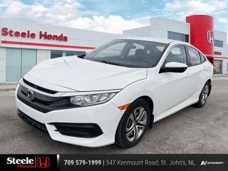 **Market Value Pricing**, Cloth.Certification Program Details: Fresh Oil Change Inspection Free Carfax Full Tank Of Gas2017 Honda Civic LX White 4D Sedan FWD 2.0L I4 DOHC 16V i-VTEC CVTWith our Honda inventory, you are sure to find the perfect vehicle. Whether you are looking for a sporty sedan like the Civic or Accord, a crossover like the CR-V, or anything in between, you can be sure to get a great vehicle at Steele Honda. Our staff will always take the time to ensure that you get everything that you need. We give our customers individual attention. The only way we can truly work for you is if we take the time to listen.Our Core Values are aligned with how we conduct business and how we cultivate success. Our People: We provide a healthy, safe environment, that celebrates equity, diversity and inclusion. Our people come first. We support the ongoing development and growth of our employees to build lasting relationships. Integrity: We believe in doing the right thing, with integrity and transparency. We are committed to excellence and delivering the best experience for customers and employees. Innovation: Our continuous innovation will deliver the ultimate personal customer buying experience. We are committed to being industry leaders as a dynamic organization working to bring new, innovative solutions to serve the evolving needs of our customers. Community: Our passion for our business extends into the communities where we live and work. We believe in supporting sustainability and investing in community-focused organizations with a focus on family. Our three pillars of community sponsorship focus are mental health, sick kids, and families in crisis.Awards:* IIHS Canada Top Safety PickReviews:* This generation of Civic attracted shoppers with Hondas reputation for safety and reliability, and many owners report that good looks, a thoughtful and handy interior, and plenty of feature content for the money helped seal the deal. Headlight performance is highly rated, as is a smooth and punchy performance from the turbocharged engine. Source: autoTRADER.ca