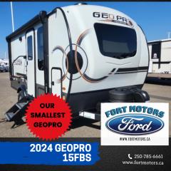 <p><span style=font-family: karla; font-size: 20px; background-color: #ffffff;>Are you looking for a travel trailer that is easy to haul and easy to park? The 2024 Geo Pro 15FBS is great for couples and solo campers.</span></p><p class=has-medium-font-size style=box-sizing: border-box; overflow-wrap: break-word; margin: 0px 0px 10px; font-family: karla; background-color: #ffffff; font-size: var(--wp--preset--font-size--medium) !important;>The 15FBS living area is a triple-threat space – seating, dining, and a bed all in one. </p><p class=has-medium-font-size style=box-sizing: border-box; overflow-wrap: break-word; margin: 0px 0px 10px; font-family: karla; background-color: #ffffff; font-size: var(--wp--preset--font-size--medium) !important;>The convertible sofa can transform into a comfortable sleeping space. You can switch between lounging during the day and getting a good night’s sleep on it at night.</p><p class=has-medium-font-size style=box-sizing: border-box; overflow-wrap: break-word; margin: 0px 0px 10px; font-family: karla; background-color: #ffffff; font-size: var(--wp--preset--font-size--medium) !important;><span style=font-size: 20px;>The Lagun</span><span style=font-size: 20px;> table hardware used to secure the table is worth noting. Some RVs use flimsy brackets. This one is a big chunk of steel anchored into a sturdy plywood floor deck.</span></p><p class=has-medium-font-size style=box-sizing: border-box; overflow-wrap: break-word; margin: 0px 0px 10px; font-family: karla; background-color: #ffffff; font-size: var(--wp--preset--font-size--medium) !important;>The Geo Pro 15FBS’s kitchen may be small, but it doesn’t skimp on functionality.</p><p class=has-medium-font-size style=box-sizing: border-box; overflow-wrap: break-word; margin: 0px 0px 10px; font-family: karla; background-color: #ffffff; font-size: var(--wp--preset--font-size--medium) !important;> You’ll get:</p><ul class=has-medium-font-size style=box-sizing: border-box; overflow-wrap: break-word; margin-top: 0px; margin-bottom: 10px; font-family: karla; background-color: #ffffff; font-size: var(--wp--preset--font-size--medium) !important;><li style=box-sizing: border-box;>A decent-sized stainless square sink with a cover </li><li style=box-sizing: border-box;>A pop-up power tower</li><li style=box-sizing: border-box;>A standard oven (a rarity in small campers these days). </li><li style=box-sizing: border-box;>The option to upgrade to a convection microwave –which doubles as an air fryer.</li><li style=box-sizing: border-box;>A 12-volt compressor fridge. While not huge, it strikes a good balance between size and   power efficiency – a great fit for this trailer.</li></ul><p class=has-medium-font-size style=box-sizing: border-box; overflow-wrap: break-word; margin: 0px 0px 10px; font-family: karla; background-color: #ffffff; font-size: var(--wp--preset--font-size--medium) !important;>This travel trailer offers easy access to most essential areas without needing to extend the slide-out. You can get to the sink, stove, fridge, bathroom, and TV without any issues.</p><p class=has-medium-font-size style=box-sizing: border-box; overflow-wrap: break-word; margin: 0px 0px 10px; font-family: karla; background-color: #ffffff; font-size: var(--wp--preset--font-size--medium) !important;>The closed slide does block the bed, so be aware of that if you expect you’ll need quick nap breaks on the road.</p><p class=has-medium-font-size style=box-sizing: border-box; overflow-wrap: break-word; margin: 0px 0px 10px; font-family: karla; background-color: #ffffff; font-size: var(--wp--preset--font-size--medium) !important;> </p><p class=has-medium-font-size style=box-sizing: border-box; overflow-wrap: break-word; margin: 0px 0px 10px; font-family: karla; background-color: #ffffff; font-size: var(--wp--preset--font-size--medium) !important;> </p>