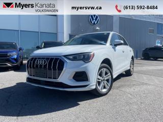 <b>Sunroof,  Leather Seats,  Heated Seats,  Power Liftgate,  Heated Steering Wheel!</b><br> <br>  Compare at $33999 - Our Price is just $30999! <br> <br>   The smallest SUV in the Audi lineup, this 2021 Q3 is big on style, comfort, and capability. This  2021 Audi Q3 is for sale today in Kanata. <br> <br>With plenty of style and Audis sporty design language, this aggressive 2021 Q3 is packed full of modern technology and luxurious features. The capability and utility in this compact crossover is second to none, with tons of extra space for all of your passengers. With an improved driving position the Q3s cabin is more luxurious, featuring ambient interior lighting, a fully digital gauge cluster, and contrasting microsuede on the dashboard and doors.This  SUV has 75,725 kms. Its  glacier white metallic in colour  . It has an automatic transmission and is powered by a  2.0L I4 16V GDI DOHC Turbo engine.  It may have some remaining factory warranty, please check with dealer for details. <br> <br> Our Q3s trim level is Komfort 45 TFSI quattro. This Q3 Komfort packs a big punch in a desirable package with a dual row sunroof, heated leather bucket seats, a heated leather steering wheel, proximity key with push button start, remote cargo access, voice activated LCD touch screen infotainment with Audi smartphone interface, and a rear backup camera. This small crossover does not fall short on style with a dual tailpipe, aluminum alloy wheels, a chrome grille, automatic LED lighting, fog lamps, and perimeter lights. This vehicle has been upgraded with the following features: Sunroof,  Leather Seats,  Heated Seats,  Power Liftgate,  Heated Steering Wheel,  Forward Collision Mitigation,  Led Lights. <br> <br>To apply right now for financing use this link : <a href=https://www.myersvw.ca/en/form/new/financing-request-step-1/44 target=_blank>https://www.myersvw.ca/en/form/new/financing-request-step-1/44</a><br><br> <br/><br>Backed by Myers Exclusive NO Charge Engine/Transmission for life program lends itself for your peace of mind and you can buy with confidence. Call one of our experienced Sales Representatives today and book your very own test drive! Why buy from us? Move with the Myers Automotive Group since 1942! We take all trade-ins - Appraisers on site - Full safety inspection including e-testing and professional detailing prior delivery! Every vehicle comes with a free Car Proof History report.<br><br>*LIFETIME ENGINE TRANSMISSION WARRANTY NOT AVAILABLE ON VEHICLES MARKED AS-IS, VEHICLES WITH KMS EXCEEDING 140,000KM, VEHICLES 8 YEARS & OLDER, OR HIGHLINE BRAND VEHICLES (eg.BMW, INFINITI, CADILLAC, LEXUS...). FINANCING OPTIONS NOT AVAILABLE ON VEHICLES MARKED AS-IS OR AS-TRADED.<br> Come by and check out our fleet of 40+ used cars and trucks and 130+ new cars and trucks for sale in Kanata.  o~o