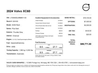 New 2024 Volvo XC60 Recharge Plus Dark Theme (Plug-In Hybrid) for sale in Winnipeg, MB