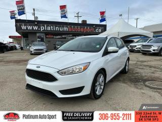 <b>Bluetooth,  Rear View Camera,  SYNC,  Air Conditioning,  Aluminum Wheels!</b><br> <br>    The Ford Focus is a smart, agile machine thats as efficient as it is fun to drive. This  2018 Ford Focus is for sale today. <br> <br>Most compact cars focus on value and efficiency, but this Ford Focus adds a fun to drive factor that comes as a pleasant surprise. An attractive car inside and out, the Ford Focus is a standout in a competitive segment. This  hatchback has 99,902 kms. Its  white in colour  . It has a 6 speed automatic transmission and is powered by a   2.0L 4 Cylinder Engine.  It may have some remaining factory warranty, please check with dealer for details. <br> <br> Our Focuss trim level is SE. The mid-range Focus SE is an excellent blend of features and value. It comes with SYNC and Bluetooth connectivity, an AM/FM CD/MP3 player with a USB port, a rearview camera, air conditioning, steering wheel-mounted audio and cruise control, aluminum wheels, remote keyless entry, and more. This vehicle has been upgraded with the following features: Bluetooth,  Rear View Camera,  Sync,  Air Conditioning,  Aluminum Wheels,  Steering Wheel Audio Control. <br> To view the original window sticker for this vehicle view this <a href=http://www.windowsticker.forddirect.com/windowsticker.pdf?vin=1FADP3K21JL296844 target=_blank>http://www.windowsticker.forddirect.com/windowsticker.pdf?vin=1FADP3K21JL296844</a>. <br/><br> <br>To apply right now for financing use this link : <a href=https://www.platinumautosport.com/credit-application/ target=_blank>https://www.platinumautosport.com/credit-application/</a><br><br> <br/><br> Buy this vehicle now for the lowest bi-weekly payment of <b>$127.89</b> with $0 down for 84 months @ 5.99% APR O.A.C. ( Plus applicable taxes -  Plus applicable fees   ).  See dealer for details. <br> <br><br> We know that you have high expectations, and as car dealers, we enjoy the challenge of meeting and exceeding those standards each and every time. Allow us to demonstrate our commitment to excellence! </br>

<br> As your one stop shop for quality pre owned vehicles and hassle free auto financing in Saskatoon, we provide the following offers & incentives for our valued clients in Saskatchewan, Alberta & Manitoba. </br> o~o