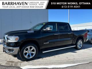 Just IN... Local One Owner Trade-In 2019 Ram 1500 Big Horn Crew Cab 4X4. Some of the Many Feature Options included in the Trim Package are 5.7L HEMI VVT V8 w/ FuelSaver MDS, 8speed automatic transmission, 20-inch ChromeClad aluminum wheels, Bright wheeltowheel side steps, Power dualpane panoramic sunroof, Electronic Trailer Brake Controller, Class IV hitch receiver, Sprayin bedliner, Rear power sliding window , 8.4inch touchscreen, GPS navigation, BlindSpot/Rr CrossPath Detection, ParkView Rear BackUp Camera, Ready Alert Braking, Rain Brake Support, ParkSense Front/Rear Park Assist System, Keyless Enter n Go with pushbutton start, Handsfree communication with Bluetooth streaming, Front media hub w/2 USB ports & aux input jack, Apple CarPlay capable, Google Android Auto, 9 amplified speakers with subwoofer, SiriusXM satellite radio, Remote start system, Front heated seats, Heated steering wheel, Power 8way adjustable driver seat with Power 4way driver lumbar adjust, Power adjustable pedals, Front 40/20/40 split bench seat, Front media hub w/2 USB ports & aux input jack, Rear media hub with 2 USB ports & So Much MORE. The Ram includes a Clean Car-Proof Report Free of any Insurance or Collison Claims. The Truck has arrived and is all ready for its Next Owner. Nobody deals like Barrhaven Jeep Dodge Ram, come and see us today and we will show you why!!