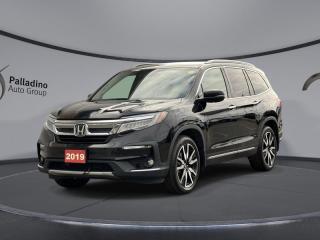 <b>Cooled Seats,  Leather Seats,  Navigation,  Sunroof,  Rear Video Entertainment!</b><br> <br>    For a mid size SUV that sacrifices nothing for size, style, and capability, check out the 2019 Honda Pilot. This  2019 Honda Pilot is for sale today in Sudbury. <br> <br>With a highly flexible interior, an excellent extremely comfortable ride quality and loads of active safety gear, the 2019 Honda Pilot should be at the top of your list when looking for a new family SUV. It offers an exceptional blend of utility, comfort, and safety making it an essential vehicle for a busy family life. If your family needs a new partner in their antics, look no further than this 2019 Honda Pilot.This  SUV has 99,569 kms. Its  black in colour  . It has an automatic transmission and is powered by a  3.5L V6 24V GDI SOHC engine.  It may have some remaining factory warranty, please check with dealer for details. <br> <br> Our Pilots trim level is Touring 7-Passenger AWD. This 7 passenger Pilot Touring has second row captains chairs and a wider, panoramic moonroof. Touring features include cooled front seats, How Much Farther? app, rear entertainment with video playback and HDMI inputs, Wi-Fi hotspot, premium audio, wireless charging, hands free power liftgate, CabinTalk PA system, ambient interior lighting, 115V power outlet, rain sensing wipers, and power folding side mirrors. The interior is also loaded navigation, leather seats, a one touch power moonroof, with heated seats, heated steering wheel, memory driver seat, proximity keyless entry, remote start, Apple CarPlay, Android Auto, SiriusXM, HD Radio, Bluetooth, audio display, and Siri EyesFree. Driver assistance technology is here in truckloads with collision mitigation, lane keep assist, blind spot display, adaptive cruise, a 7 inch driver information interface, and automatic highbeams. This vehicle has been upgraded with the following features: Cooled Seats,  Leather Seats,  Navigation,  Sunroof,  Rear Video Entertainment,  Memory Seats,  Hands Free Liftgate. <br> <br>To apply right now for financing use this link : <a href=https://www.palladinohonda.com/finance/finance-application target=_blank>https://www.palladinohonda.com/finance/finance-application</a><br><br> <br/><br>Palladino Honda is your ultimate resource for all things Honda, especially for drivers in and around Sturgeon Falls, Elliot Lake, Espanola, Alban, and Little Current. Our dealership boasts a vast selection of high-class, top-quality Honda models, as well as expert financing advice and impeccable automotive service. These factors arent what set us apart from other dealerships, though. Rather, our uncompromising customer service and professionalism make every experience unforgettable, and keeps drivers coming back. The advertised price is for financing purchases only. All cash purchases will be subject to an additional surcharge of $2,501.00. This advertised price also does not include taxes and licensing fees.<br> Come by and check out our fleet of 110+ used cars and trucks and 60+ new cars and trucks for sale in Sudbury.  o~o