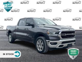 Granite Crystal Metallic Clearcoat 2019 Ram 1500 Big Horn/Lone Star 4D Crew Cab HEMI 5.7L V8 Multi Displacement VVT 8-Speed Automatic 4WD | Remote Start, 115V Auxiliary Power Outlet, 115V Auxiliary Rear Power Outlet, 2 USB Full Function/Charge Only Media Hub, 4 Adjustable Cargo Tie-Down Hooks, 400W Inverter, 4-Wheel Disc Brakes, 6 Speakers, 8.4 Touchscreen Display, ABS brakes, Air Conditioning ATC w/Dual Zone Control, Auto-Dimming Rear-View Mirror, Bed Utility Group, Big Horn IP Badge, Big Horn Level 2 Equipment Group, Class IV Receiver Hitch, Cluster 7.0 TFT Color Display, Dampened Tailgate, Disassociated Touchscreen Display, Dual front impact airbags, Dual front side impact airbags, Foam Bottle Insert (Door Trim Panel), Fully automatic headlights, Glove Box Lamp, Google Android Auto, GPS Antenna Input, GPS Navigation, HD Radio, Heated door mirrors, Heated Front Seats, Heated Steering Wheel, Integrated Center Stack Radio, LED Reflector Headlamps, LED Taillamps, ParkSense Front/Rear Park Assist w/Stop, ParkView Rear Back-Up Camera, Power 4-Way Driver Lumbar Adjust, Power 8-Way Driver Seat, Power Adjustable Pedals, Power door mirrors, Power Heated Fold Away Mirrors, Power steering, Power windows, Premium Lighting Group, Radio: Uconnect 4 w/8.4 Display, Radio: Uconnect 4C Nav w/8.4 Display, Rear Dome w/On/Off Switch Lamp, Rear Power Sliding Window, Rear Window Defroster, Remote keyless entry, Remote Start System, Security Alarm, Single Disc Remote CD Player, SiriusXM Satellite Radio, SiriusXM Travel Link, Speed control, Sun Visors w/Illuminated Vanity Mirrors, Telescoping steering wheel, Tilt steering wheel, Traction control, Trailer Brake Control, Trailer Tow Group, Trailer Tow Mirrors, Universal Garage Door Opener, Wheels: 20 x 9 Aluminum Chrome Clad (WRD).

Awards:
  * Motor Trend Canada Automobiles of the year<p> </p>

<h4>VALUE+ CERTIFIED PRE-OWNED VEHICLE</h4>

<p>36-point Provincial Safety Inspection<br />
172-point inspection combined mechanical, aesthetic, functional inspection including a vehicle report card<br />
Warranty: 30 Days or 1500 KMS on mechanical safety-related items and extended plans are available<br />
Complimentary CARFAX Vehicle History Report<br />
2X Provincial safety standard for tire tread depth<br />
2X Provincial safety standard for brake pad thickness<br />
7 Day Money Back Guarantee*<br />
Market Value Report provided<br />
Complimentary 3 months SIRIUS XM satellite radio subscription on equipped vehicles<br />
Complimentary wash and vacuum<br />
Vehicle scanned for open recall notifications from manufacturer</p>

<p>SPECIAL NOTE: This vehicle is reserved for AutoIQs retail customers only. Please, No dealer calls. Errors & omissions excepted.</p>

<p>*As-traded, specialty or high-performance vehicles are excluded from the 7-Day Money Back Guarantee Program (including, but not limited to Ford Shelby, Ford mustang GT, Ford Raptor, Chevrolet Corvette, Camaro 2SS, Camaro ZL1, V-Series Cadillac, Dodge/Jeep SRT, Hyundai N Line, all electric models)</p>

<p>INSGMT</p>