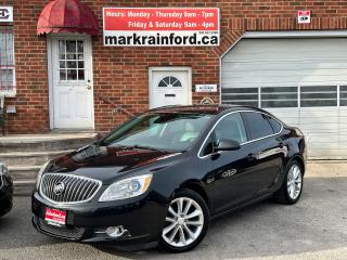 <p>Super-clean well-appointed Buick Verano from Bracebridge, ON! This Convenience 2 model comes loaded with fantastic driver assist options and looks great in its dark Grey paint and factory alloy wheels! The exterior features keyless entry with remote start, automatic headlights, foglights, lane departure warning, blind spot monitor and forward collision warning, a large factory power sunroof, a set of nice factory alloy wheels, tinted privacy glass, colour-matched side mirrors, a peppy, fuel-efficient 2.4L 4-cylinder engine and automatic transmission! The interior is clean and comfortable with heated coth-centred leather bolstered front seats with driver power adjustment, power door locks, windows and mirrors, power trunk release, a large trunk with plenty of space, a leather-wrapped steering wheel with audio and cruise controls, an easy to read-and-use gauge cluster, a large central touch screen AM/FM/XM Satellite Radio with BOSE Premium Audio, Factory Navigation, Bluetooth, Backup Camera and CD Player, Dual-Zone A/C climate control with front and rear window defrost settings, universal garage door opener, USB/AUX/12V accessory ports and more! </p><p> </p><p>A comfortable and great driving sedan, perfect for cruising or commuting!</p><p> </p><p>Call (905) 623-2906</p><p> </p><p>Text Ryan: (905) 429-9680 or Email: ryan@markrainford.ca</p><p> </p><p>Text Mark: (905) 431-0966 or Email: mark@markrainford.ca</p>