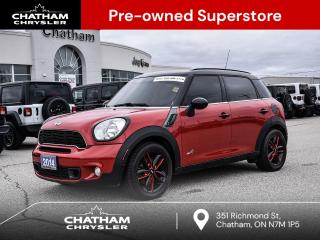 2014 MINI Cooper S Countryman 4D Sport Utility Blazing Red AWD. AWD 1.6L I4 DOHC 16V Turbocharged 6-Speed Manual with Overdrive<br><br><br>Awards:<br>  * JD Power Canada Automotive Performance, Execution and Layout (APEAL) Study<br>Reviews:<br>  * On all factors of fun-to-driveness, uniqueness, and cheeky attitude, the Mini Cooper seemed to have impressed owners. These folks typically rave about great mileage, instant recognition, amusing performance, and potent power, especially on higher-output models. The appearance and build quality of the cabin are also, generally, highly rated. Many owners also enjoy the availability of all-wheel drive (AWD) for added traction in inclement weather. Source: autoTRADER.ca<br><br><br>Here at Chatham Chrysler, our Financial Services Department is dedicated to offering the service that you deserve. We are experienced with all levels of credit and are looking forward to sitting down with you. Chatham Chrysler Proudly serves customers from London, Ridgetown, Thamesville, Wallaceburg, Chatham, Tilbury, Essex, LaSalle, Amherstburg and Windsor with no distance being ever too far! At Chatham Chrysler, WE CAN DO IT!