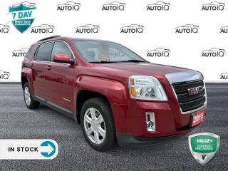 Crystal Red Tintcoat 2015 GMC Terrain SLT-1 4D Sport Utility 2.4L 4-Cylinder SIDI DOHC VVT 6-Speed Automatic AWD AWD, 18 x 7 Chrome-Clad Aluminum (4) Wheels, 4-Wheel Disc Brakes, 8 Speakers, 8-Way Power Driver Seat Adjuster, ABS brakes, Air Conditioning, AM/FM radio: SiriusXM, Auto-dimming Rear-View mirror, Automatic temperature control, Brake assist, Bumpers: body-colour, Cargo Area Close-Out Panel (LPO), CD player, Chrome Door Handles, Chrome Grille, Chrome Power-Adjustable Heated Outside Mirrors, Compass, Delay-off headlights, Driver door bin, Driver vanity mirror, Dual front impact airbags, Dual front side impact airbags, E10 Fuel Capable, Electronic Stability Control, Emergency communication system: OnStar Directions & Connections, Exterior Parking Camera Rear, Four wheel independent suspension, Front anti-roll bar, Front fog lights, Front reading lights, Fully automatic headlights, Heated door mirrors, Illuminated entry, Intellilink w/Bluetooth, Low tire pressure warning, Occupant sensing airbag, Outside temperature display, Overhead airbag, Panic alarm, Passenger vanity mirror, Pioneer Premium 8-Speaker System, Power door mirrors, Power driver seat, Power Programmable Rear Liftgate, Power steering, Power Tilt-Sliding Sunroof w/Express Open, Power windows, Preferred Equipment Group 4SA, Premium audio system: IntelliLink, Premium Edition - SLT-1, Radio data system, Radio: Colour Touch AM/FM Stereo w/CD Player, Radio: Colour Touch AM/FM Stereo w/Navigation, Rear anti-roll bar, Rear window defroster, Remote keyless entry, Remote Vehicle Start, Roof rack: rails only, Security system, Single-Zone Automatic Climate Control, SiriusXM Satellite Radio, Speed control, Speed-sensing steering, Spoiler, Steering wheel mounted audio controls, Sun & Destination Package, Tachometer, Telescoping steering wheel, Tilt steering wheel, Traction control, Trip computer, Universal Home Remote.<br><br>Awards:<br>  * JD Power Canada Automotive Performance, Execution and Layout (APEAL) Study, JD Power Initial Quality Study   * IIHS Canada Top Safety Pick<p> </p>

<h4>VALUE+ CERTIFIED PRE-OWNED VEHICLE</h4>

<p>36-point Provincial Safety Inspection<br />
172-point inspection combined mechanical, aesthetic, functional inspection including a vehicle report card<br />
Warranty: 30 Days or 1500 KMS on mechanical safety-related items and extended plans are available<br />
Complimentary CARFAX Vehicle History Report<br />
2X Provincial safety standard for tire tread depth<br />
2X Provincial safety standard for brake pad thickness<br />
7 Day Money Back Guarantee*<br />
Market Value Report provided<br />
Complimentary 3 months SIRIUS XM satellite radio subscription on equipped vehicles<br />
Complimentary wash and vacuum<br />
Vehicle scanned for open recall notifications from manufacturer</p>

<p>SPECIAL NOTE: This vehicle is reserved for AutoIQs retail customers only. Please, No dealer calls. Errors & omissions excepted.</p>

<p>*As-traded, specialty or high-performance vehicles are excluded from the 7-Day Money Back Guarantee Program (including, but not limited to Ford Shelby, Ford mustang GT, Ford Raptor, Chevrolet Corvette, Camaro 2SS, Camaro ZL1, V-Series Cadillac, Dodge/Jeep SRT, Hyundai N Line, all electric models)</p>

<p>INSGMT</p>
