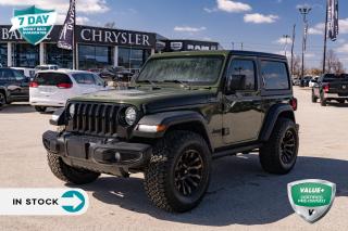 <p><strong>Conquer the Trails in Style: The 2021 Jeep Wrangler Willys 4x4</strong></p>

<p>Prepare to unleash your spirit of adventure with the 2021 Jeep Wrangler Willys 4x4. With its rugged capabilities and iconic design, this vehicle is built to conquer any terrain with confidence and style.</p>

<p><strong>Exterior and Interior Design</strong></p>

<p>The Jeep Wrangler Willys stands out with its Sarge Green exterior paint, exuding a sense of adventure and exploration. Inside, the Black interior with Heritage Tan seats provides both comfort and durability for your off-road adventures. The cloth bucket seats ensure that you stay comfortable even during the most rugged journeys.</p>

<p><strong>Powerful Performance</strong></p>

<p>Equipped with the 3.6L Pentastar VVT V6 engine with eTorque and paired with an 8-speed TorqueFlite automatic transmission, the Wrangler Willys delivers powerful performance both on and off the road. The 2.72:1 Command-Trac part-time 4WD system, electronic stability control, and traction control ensure that you maintain control in any driving conditions.</p>

<p><strong>Technological Innovation</strong></p>

<p>The 2021 Jeep Wrangler Willys comes equipped with advanced technology features to enhance your driving experience. The optional Technology Group offers Google Android Auto, Apple CarPlay capability, SiriusXM satellite radio, and the Uconnect 4 with a 7-inch display, keeping you connected and entertained no matter where your adventures take you.</p>

<p>The 2021 Jeep Wrangler Willys 4x4 is more than just a vehicle; it's a symbol of freedom and exploration. With its rugged capabilities, iconic design, and advanced technology features, it's ready to take you on the adventure of a lifetime. Visit today and experience the thrill of off-road driving with the Jeep Wrangler Willys.</p>

<form> </form>
<p> </p>

<h4>VALUE+ CERTIFIED PRE-OWNED VEHICLE</h4>

<p>36-point Provincial Safety Inspection<br />
172-point inspection combined mechanical, aesthetic, functional inspection including a vehicle report card<br />
Warranty: 30 Days or 1500 KMS on mechanical safety-related items and extended plans are available<br />
Complimentary CARFAX Vehicle History Report<br />
2X Provincial safety standard for tire tread depth<br />
2X Provincial safety standard for brake pad thickness<br />
7 Day Money Back Guarantee*<br />
Market Value Report provided<br />
Complimentary 3 months SIRIUS XM satellite radio subscription on equipped vehicles<br />
Complimentary wash and vacuum<br />
Vehicle scanned for open recall notifications from manufacturer</p>

<p>SPECIAL NOTE: This vehicle is reserved for AutoIQs retail customers only. Please, No dealer calls. Errors & omissions excepted.</p>

<p>*As-traded, specialty or high-performance vehicles are excluded from the 7-Day Money Back Guarantee Program (including, but not limited to Ford Shelby, Ford mustang GT, Ford Raptor, Chevrolet Corvette, Camaro 2SS, Camaro ZL1, V-Series Cadillac, Dodge/Jeep SRT, Hyundai N Line, all electric models)</p>

<p>INSGMT</p>