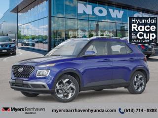 <b>Sunroof,  Wireless Charging,  LED Lights,  Heated Seats,  Heated Steering Wheel!</b><br> <br> <br> <br>  From the first step inside the 2024 Hyundai Venue youll enjoy the features that make the cabin space your favourite place to be. <br> <br>With an amazing, urban sized footprint, plus a massive amount of cargo space, this 2024 Venue can do it all. Whether you need a grocery getter, kid hauler, or an errand runner, this 2024 Venue is ready to turn everything into an adventure. This modern Venue has a bold yet sophisticated SUV profile that radiates road presence and allows you to express your unique sense of style. <br> <br> This intense blue SUV  has an automatic transmission and is powered by a  121HP 1.6L 4 Cylinder Engine.<br> This vehicles price also includes $2984 in additional equipment.<br> <br> Our Venues trim level is Ultimate w/Denim Interior. This range-topping Venue Ultimate with the Denim Interior rewards you with a power-sliding sunroof, LED headlights with cornering function, and wireless charging for mobile devices, along with blind spot detection, remote engine start, roof rack rails, and a heated steering wheel. Additional features include heated front seats, 60-40 folding rear seats, remote keyless entry, power heated side mirrors, automatic high beams, front and rear cupholders, and an 8-inch touchscreen with wireless Apple CarPlay and Android Auto. Safety features include lane keeping assist, lane departure warning, forward collision avoidance, driver monitoring alert, and a rear view camera. This vehicle has been upgraded with the following features: Sunroof,  Wireless Charging,  Led Lights,  Heated Seats,  Heated Steering Wheel,  Apple Carplay,  Android Auto. <br><br> <br/> See dealer for details. <br> <br><br> Come by and check out our fleet of 50+ used cars and trucks and 90+ new cars and trucks for sale in Ottawa.  o~o