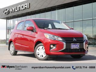 <b>Low Mileage, Bluetooth,  Steering Wheel Controls,  Rear Camera,  Power Mirrors!</b><br> <br>  Compare at $18310 - Our Price is just $17777! <br> <br>   With top of class fuel efficiency and ergonomic packaging, this Mitsubishi Mirage is the epitome of practical fun! This  2023 Mitsubishi Mirage is for sale today in Ottawa. <br> <br>Cool, compact, and easy to drive, this Mitsubishi Mirage delivers a smart, fun driving experience thats designed for the fast-paced urban lifestyle. Packed with amazing technology, surprising performance and top of class fuel efficiency, this Mitsubishi Mirage is ready to put the fun into fun-sized. For a practical daily driver thats easy on fuel, is fun on the road, and still carries everything you need on your commute, check out this stylish and spacious Mitsubishi Mirage.This low mileage  hatchback has just 8,657 kms. Its  red in colour  . It has an automatic transmission and is powered by a  78HP 1.2L 3 Cylinder Engine. <br> <br> Our Mirages trim level is ES. This exceptional sub compact Mirage ES comes well equipped with plenty of safety and convenience features. These include active stability control, traction control and hill start assist, super bright LED taillights, 60/40 split rear seats, 7 standard airbags, automatic headlamps, a rear view camera, power mirrors and electronic power-assist steering for maximizing fuel efficiency. Stay connected with wireless streaming audio, a 140 watt 4 speaker audio system that features Bluetooth, USB input and steering wheel audio control plus much more. This vehicle has been upgraded with the following features: Bluetooth,  Steering Wheel Controls,  Rear Camera,  Power Mirrors. <br> <br/><br>*LIFETIME ENGINE TRANSMISSION WARRANTY NOT AVAILABLE ON VEHICLES WITH KMS EXCEEDING 140,000KM, VEHICLES 8 YEARS & OLDER, OR HIGHLINE BRAND VEHICLE(eg. BMW, INFINITI. CADILLAC, LEXUS...)<br> Come by and check out our fleet of 30+ used cars and trucks and 100+ new cars and trucks for sale in Ottawa.  o~o
