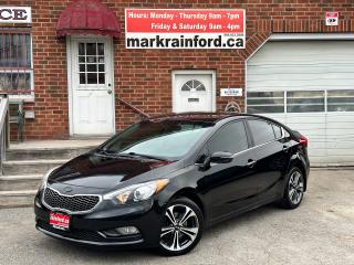 <p>Super-Clean Kia Forte from Orleans, ON! This EX Sedan model comes with great options inside and out and looks fantastic in its Black paint and factory alloy wheels! The exterior features keyless entry with a proximity key, a large factory sunroof, automatic headlights, foglights, auto power-folding mirrors with integrated mirror turn signals, gorgeous factory-machined alloy wheels, tinted privacy glass, a sleek rear spoiler, and a peppy fuel-efficient 2.0L 4-cylinder engine and automatic transmission! The interior is clean and comfortable with front and rear heated leather seats, power adjustable drivers seat with cooled seating, lumbar control, power door locks, windows and mirrors, driver memory seating, a heated leather steering wheel with audio and cruise controls and paddle shifters, an easy to read and use gauge cluster, push-button start, a large central touch screen AM/FM/XM Satellite Radio with Factory Navigation, Bluetooth, Backup Camera, MP3 and CD Player, Dual-Zone A/C climate control with front and rear window defrost settings, USB/AUX/12V accessory ports and more! </p><p> </p><p>Carfax Claims Free, fantastic commuter with amazing options! </p><p> </p><p>Call (905) 623-2906</p><p> </p><p>Text Ryan: (905) 429-9680 or Email: ryan@markrainford.ca</p><p> </p><p>Text Mark: (905) 431-0966 or Email: mark@markrainford.ca</p>