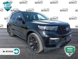Agate Black Metallic 2021 Ford Explorer ST 4D Sport Utility 3.0L EcoBoost V6 10-Speed Automatic 4WD 4WD, 10.1 LCD Capacitive Portrait Touchscreen, 2 Additional Speakers, Auto-dimming Rear-View mirror, Cargo Area Management System, Cargo Net, Cargo Well Rubber Mat, Equipment Group 401A High Package, Heated door mirrors, Memory seat, Multicontour Seats w/Active Motion, Navigation System, Performance Front & Rear Brakes, Power door mirrors, Power driver seat, Power Liftgate, Power steering, Power windows, Premium Technology Package, Red Painted Brake Calipers, Remote keyless entry, Reversible Load Floor, ST Street Pack, Steering wheel memory, Steering wheel mounted audio controls, Twin-Panel Moonroof, Wheels: 21 Aluminum.


Reviews:
  * On power, technology, and drivetrain smoothness, the Explorer tends to impress owners. The high-torque engine options and 10-speed automatic work seamlessly together, and the wide array of high-tech features are approachable and easy to use. The high-performing ST model is a pleasing drive with plenty of power and agility, making it a satisfying option, according to sportier drivers. Source: autoTRADER.ca<p> </p>

<h4>VALUE+ CERTIFIED PRE-OWNED VEHICLE</h4>

<p>36-point Provincial Safety Inspection<br />
172-point inspection combined mechanical, aesthetic, functional inspection including a vehicle report card<br />
Warranty: 30 Days or 1500 KMS on mechanical safety-related items and extended plans are available<br />
Complimentary CARFAX Vehicle History Report<br />
2X Provincial safety standard for tire tread depth<br />
2X Provincial safety standard for brake pad thickness<br />
7 Day Money Back Guarantee*<br />
Market Value Report provided<br />
Complimentary 3 months SIRIUS XM satellite radio subscription on equipped vehicles<br />
Complimentary wash and vacuum<br />
Vehicle scanned for open recall notifications from manufacturer</p>

<p>SPECIAL NOTE: This vehicle is reserved for AutoIQs retail customers only. Please, No dealer calls. Errors & omissions excepted.</p>

<p>*As-traded, specialty or high-performance vehicles are excluded from the 7-Day Money Back Guarantee Program (including, but not limited to Ford Shelby, Ford mustang GT, Ford Raptor, Chevrolet Corvette, Camaro 2SS, Camaro ZL1, V-Series Cadillac, Dodge/Jeep SRT, Hyundai N Line, all electric models)</p>

<p>INSGMT</p>
