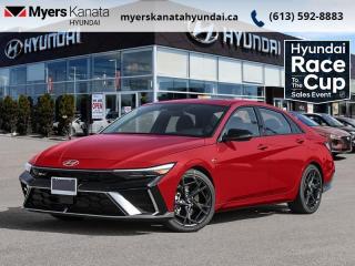 <b>Leather Seats,  Sunroof,  Premium Audio,  Wi-Fi,  Heated Steering Wheel!</b><br> <br> <br> <br>  Crisp lines, sharp styling, and unexpected comfort, this 2024 Elantra is exactly what the sedan segment needed. <br> <br>This 2024 Elantra was made to be the sharpest compact sedan on the road. With tons of technology packed into the spacious and comfortable interior, along with bold and edgy styling inside and out, this family sedan makes the unexpected your daily driver. <br> <br> This ultimate red sedan  has an automatic transmission and is powered by a  201HP 1.6L 4 Cylinder Engine.<br> <br> Our Elantras trim level is N Line Ultimate DCT. This aggressive N Line Elantra provides a thrilling experience with sport tuned suspension and brakes, chrome tailpipe, and multiple performance upgrades to the drivetrain. More than a performance sedan, this Elantra takes infotainment and luxury to new levels with tech features like Bose Premium Audio, Blue Link wi-fi, and even more surprises while style and comfort features like cloth and leather heated seats with red accent stitching, a sunroof, and chrome trim make your cabin a sanctuary. This Elantra is also equipped with an advanced safety suite including lane keep assist, forward and rear collision assist, driver monitoring, blind spot assist, and automatic high beams. The incredible feature list continues with voice activated, touch screen infotainment including wireless connectivity with Android Auto, Apple CarPlay, and Bluetooth. This vehicle has been upgraded with the following features: Leather Seats,  Sunroof,  Premium Audio,  Wi-fi,  Heated Steering Wheel,  Lane Keep Assist,  Heated Seats. <br><br> <br>To apply right now for financing use this link : <a href=https://www.myerskanatahyundai.com/finance/ target=_blank>https://www.myerskanatahyundai.com/finance/</a><br><br> <br/>    6.99% financing for 96 months. <br> Buy this vehicle now for the lowest weekly payment of <b>$121.34</b> with $0 down for 96 months @ 6.99% APR O.A.C. ( Plus applicable taxes -  $2596 and licensing fees    ).  Incentives expire 2024-04-30.  See dealer for details. <br> <br>This vehicle is located at Myers Kanata Hyundai 400-2500 Palladium Dr Kanata, Ontario. <br><br> Come by and check out our fleet of 30+ used cars and trucks and 50+ new cars and trucks for sale in Kanata.  o~o
