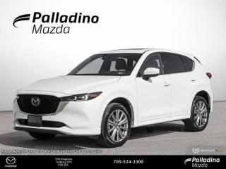 <b>Aluminum Wheels,  360 Camera,  Premium Audio,  Cooled Seats,  HUD!</b><br> <br> <br> <br>  The 2024 Mazda CX-5s athletic handling, precise steering, and upscale cabin are just some of the reasons why it ranks near the top of the compact SUV class. <br> <br>This 2024 CX-5 strengthens the connection between vehicle and driver. Mazda designers and engineers carefully consider every element of the vehicles makeup to ensure that the CX-5 outperforms expectations and elevates the experience of driving. Powerful and precise, yet comfortable and connected, the 2024 CX-5 is purposefully designed for drivers, no matter what the conditions might be. <br> <br> This 51k rhodiumwhi SUV  has an automatic transmission and is powered by a  2.5L I4 16V GDI DOHC Turbo engine.<br> <br> Our CX-5s trim level is Signature. This Signature CX-5 takes luxury to new levels with Nappa leather upholstery, wood trim, a 360 parking camera, collision assist, and parking sensors. A sunroof above heated and cooled leather seats offers incredible comfort, while the heads up display shows you ultra modern technology. Listen to your favorite tunes through your navigation equipped infotainment system complete with Bose Premium Audio, Android Auto, Apple CarPlay, and many more connectivity features. A power liftgate offers convenience and lane keep assist, blind spot monitoring, and distance pacing cruise with stop and go helps you stay safe. This vehicle has been upgraded with the following features: Aluminum Wheels,  360 Camera,  Premium Audio,  Cooled Seats,  Hud,  Sunroof,  Climate Control. <br><br> <br>To apply right now for financing use this link : <a href=https://www.palladinomazda.ca/finance/ target=_blank>https://www.palladinomazda.ca/finance/</a><br><br> <br/>    Incentives expire 2024-05-31.  See dealer for details. <br> <br>Palladino Mazda in Sudbury Ontario is your ultimate resource for new Mazda vehicles and used Mazda vehicles. We not only offer our clients a large selection of top quality, affordable Mazda models, but we do so with uncompromising customer service and professionalism. We takes pride in representing one of Canadas premier automotive brands. Mazda models lead the way in terms of affordability, reliability, performance, and fuel efficiency.<br> Come by and check out our fleet of 90+ used cars and trucks and 110+ new cars and trucks for sale in Sudbury.  o~o