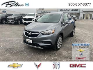 <b>CERTIFIED PRE-OWNED - FINANCE AS LOW AS 4.99%<br>ONE OWNER - CLEAN CARFAX <br><br>Low Mileage, Apple Carplay,  Android Auto,  Rear View Camera,  SiriusXM,  Bluetooth!<br> <br></b><br>  Our sales staff will help you find that used vehicle you have been looking for - come see us today!<br> <br>   From tight spaces to crowded streets, this nimble Buick Encore fits in perfectly, while turning heads wherever it goes. This  2019 Buick Encore is fresh on our lot in Bolton. <br> <br>Step into this 2019 Buick Encore, and youll find premium materials, carefully sculpted appointments, and a quiet, spacious cabin that makes every drive a pleasure. The beautifully sculpted front fascia and grille flow smoothly to the rear of the small SUV, giving it a sleek, sculpted look. No matter where you set out in the Encore, youll always arrive in style, comfort, and grace.This low mileage  SUV has just 18,059 kms. Its  satin steel  metallic in colour  . It has an automatic transmission and is powered by a  138HP 1.4L 4 Cylinder Engine.  It may have some remaining factory warranty, please check with dealer for details. <br> <br> Our Encores trim level is Preferred. This Encore Preferred comes loaded with an 8 inch touchscreen, Apple CarPlay and Android Auto capability, Bluetooth, SiriusXM, Siri EyesFree and voice recognition, USB and aux jacks, customizable Driver Information Centre with colour display, 4G WiFi, power driver seat, active noise cancellation, Buick Connected Access and OnStar capable, flat folding front passenger and rear seats, front passenger under seat storage, hands free keyless entry, leather wrapped steering wheel with audio and cruise control, rear view camera, aluminum wheels, deep tinted glass, and heated power side mirrors with turn signals. This vehicle has been upgraded with the following features: Apple Carplay,  Android Auto,  Rear View Camera,  Siriusxm,  Bluetooth,  Aluminum Wheels,  4g Wifi. <br> <br>To apply right now for financing use this link : <a href=http://www.boltongm.ca/?https://CreditOnline.dealertrack.ca/Web/Default.aspx?Token=44d8010f-7908-4762-ad47-0d0b7de44fa8&Lang=en target=_blank>http://www.boltongm.ca/?https://CreditOnline.dealertrack.ca/Web/Default.aspx?Token=44d8010f-7908-4762-ad47-0d0b7de44fa8&Lang=en</a><br><br> <br/>This vehicle has met our highest standard and has been put through the GM certification process by our GM trained technicians. Our GM Certified used vehicles go thru an extensive 150 + point inspection and are reconditioned back to near new condition. Each vehicle comes with a minimum of a 3 month, 5000 KM warranty or the balance of the factory warranty (whichever is longer) with 24 hour roadside assistance. They also come with satisfaction guaranteed; a 30 day or 2500 km exchange privilege if you are not completely satisfied. And thats standard. If your budget permits, you can extend or upgrade to an even more comprehensive Certified Pre-Owned Vehicle Protection Plan. Youll also appreciate the convenience of being able to transfer any existing warranties to a new owner, should you ever decide to sell your Certified Pre-Owned Vehicle. If you are a student or recently graduated, you may also qualify for an additional $500 discount when a used GM vehicle is purchased.  For more information, please call any of our knowledgeable used vehicle staff at 877-335-7544.<br> <br/><br> Buy this vehicle now for the lowest bi-weekly payment of <b>$174.90</b> with $0 down for 84 months @ 8.99% APR O.A.C. ( Plus applicable taxes -  Plus applicable fees   ).  See dealer for details. <br> <br>Call 1-877-626-5866 NOW before this vehicle is sold!!! 
*No Hassles, No Haggles, No Admin Fees,* *JUST OUR BEST PRICE, FIRST*!!!
*** GOOD CREDIT, BAD CREDIT, NO CREDIT, LET OUR FINANCE MANAGERS SHOW YOU THE DIFFERENCE THAT BUYING FROM BOLTON GM WILL MAKE, WE SPECIALIZE IN REBUILDING YOUR CREDIT!!!!*** 
Bolton GM is Only 15 minutes from Hwy 9, 400, 427 and 410
See our complete inventory at www.boltongm.ca
 o~o