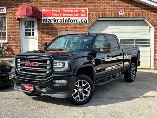 <p>Super-clean, sharp-looking GMC Sierra 1500 from Kingston, ON! This SLT All-Terrain Crew Cab model 4x4 comes loaded to the gills with amazing options inside and out! The exterior features keyless entry with remote start, tow mirrors and tow package, front tow hooks, a trailer hitch, automatic headlights, foglights, tinted privacy glass, black metal step sides, longer box than standard with spray-in GMC Bedliner, rear bumper steps, a gorgeous set of factory alloy wheels, a powerful 5.3L V8 engine and automatic transmission driving the 4x4 system! The interior is clean and comfortable with heated power-adjustable leather front seats with lumbar control and nice red stitching, driver-side memory seating, a heated leather-wrapped steering wheel with audio and cruise controls, power adjustable driver pedals, power door locks, mirrors and windows, an easy to read and use gauge cluster, integrated electronic trailer brake controller, electronic 4x4 selection, a large central touch screen AM/FM/XM Satellite HD Radio with BOSE Premium Audio, Bluetooth, Apple CarPlay, Android Auto, OnStar Navigation, WiFi Settings, Backup Camera and CD Player, Dual-Zone A/C climate control with front and rear window defrost settings, Parking Sensors, Hill descent assist, USB/AUX/12V Accessory ports, Universal Garage opener, power sliding rear glass and more!</p><p> </p><p>A great looking and driving Truck, sure to turn heads wherever you go, this one is LOADED!</p><p> </p><p>Call (905) 623-2906</p><p> </p><p>Text Ryan: (905) 429-9680 or Email: ryan@markrainford.ca</p><p> </p><p>Text Mark: (905) 431-0966 or Email: mark@markrainford.ca</p>
