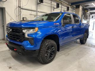 STUNNING GLACIER BLUE METALLIC LT TRAIL BOSS W/ PREMIUM 5.3L V8!! Z71 Off-Road and Protection packages incl. 2-inch factory lift, heated seats & steering, pre-collision system, lane keep assist, lane-departure alert, backup camera, massive 13.4-inch touchscreen w/ Apple CarPlay/Android Auto, tonneau cover, Rancho shocks, tow package w/ premium integrated trailer brake controller, 18-inch black alloys, premium front seats & center console w/ wireless charger, dual-zone climate control, automatic headlights w/ auto highbeams, keyless entry w/ push start, full power group incl. power seat, 5-foot 9-inch box w/ spray-in bedliner, EZ-Lift tailgate, Bluetooth and Sirius XM!