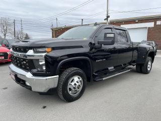 LOADED DUAL-REAR WHEEL 4x4 CREW CAB LT TRUE NORTH EDITION W/ OVER $20K OF FACTORY OPTIONS INCL. 6.6L DURAMAX DIESEL ENGINE, CONVENIENCE II AND LEATHER PACKAGE!! Heated leather seats & steering, remote start, 8-foot box w/ spray-in bedliner, blind spot monitor, rear cross-traffic alert, backup camera w/ front & rear park sensors & hitch view, running boards, tow package w/ integrated trailer brake controller (20,000lb capacity!), premium front bucket seats, 8-inch touchscreen w/ Apple CarPlay/Android Auto, premium auto-dimming trailer mirrors, premium dual heavy-duty alternators, two-speed transfer case, dual-zone climate control, heavy-duty front springs, LED bed lights, automatic headlights, keyless entry w/ push start, Bluetooth and Sirius XM!