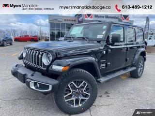 <b>Heated Seats,  Heated Steering Wheel,  Remote Start,  Navigation,  Heavy Duty Suspension!</b><br> <br> <br> <br>Call 613-489-1212 to speak to our friendly sales staff today, or come by the dealership!<br> <br>  A product of tireless innovation and timeless style, this 2024 Wrangler exhilarates with toughness, reliability, and proven capability. <br> <br>No matter where your next adventure takes you, this Jeep Wrangler is ready for the challenge. With advanced traction and handling capability, sophisticated safety features and ample ground clearance, the Wrangler is designed to climb up and crawl over the toughest terrain. Inside the cabin of this Wrangler offers supportive seats and comes loaded with the technology you expect while staying loyal to the style and design youve come to know and love.<br> <br> This black SUV  has an automatic transmission and is powered by a  270HP 2.0L 4 Cylinder Engine.<br> <br> Our Wranglers trim level is Sahara. This Wrangler Sahara features incredible off-roading capability, thanks to heavy duty suspension, towing equipment that includes trailer sway control, and skid plates for undercarriage protection. Interior features include heated front seats with lumbar support, a heated steering wheel, an 8-speaker Alpine audio system, voice-activated dual zone climate control, front and rear cupholders, and a 12.3-inch infotainment system with navigation, smartphone integration and mobile internet hotspot access. Additional features include a convertible top with fixed rollover protection, cruise control, proximity keyless entry with remote start, and even more. This vehicle has been upgraded with the following features: Heated Seats,  Heated Steering Wheel,  Remote Start,  Navigation,  Heavy Duty Suspension,  Climate Control,  Wi-fi Hotspot. <br><br> View the original window sticker for this vehicle with this url <b><a href=http://www.chrysler.com/hostd/windowsticker/getWindowStickerPdf.do?vin=1C4PJXEN0RW212691 target=_blank>http://www.chrysler.com/hostd/windowsticker/getWindowStickerPdf.do?vin=1C4PJXEN0RW212691</a></b>.<br> <br>To apply right now for financing use this link : <a href=https://CreditOnline.dealertrack.ca/Web/Default.aspx?Token=3206df1a-492e-4453-9f18-918b5245c510&Lang=en target=_blank>https://CreditOnline.dealertrack.ca/Web/Default.aspx?Token=3206df1a-492e-4453-9f18-918b5245c510&Lang=en</a><br><br> <br/> Total  cash rebate of $3593 is reflected in the price. Credit includes up to 5% MSRP.  6.49% financing for 96 months. <br> Buy this vehicle now for the lowest weekly payment of <b>$217.89</b> with $0 down for 96 months @ 6.49% APR O.A.C. ( Plus applicable taxes -  $1199  fees included in price    ).  Incentives expire 2024-07-02.  See dealer for details. <br> <br>If youre looking for a Dodge, Ram, Jeep, and Chrysler dealership in Ottawa that always goes above and beyond for you, visit Myers Manotick Dodge today! Were more than just great cars. We provide the kind of world-class Dodge service experience near Kanata that will make you a Myers customer for life. And with fabulous perks like extended service hours, our 30-day tire price guarantee, the Myers No Charge Engine/Transmission for Life program, and complimentary shuttle service, its no wonder were a top choice for drivers everywhere. Get more with Myers!<br> Come by and check out our fleet of 40+ used cars and trucks and 100+ new cars and trucks for sale in Manotick.  o~o