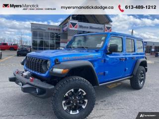 <b>Heavy Duty Suspension,  Climate Control,  Wi-Fi Hotspot,  Tow Equipment,  Fog Lamps!</b><br> <br> <br> <br>Call 613-489-1212 to speak to our friendly sales staff today, or come by the dealership!<br> <br>  This Jeep Wrangler is the culmination of tireless innovation and extensive testing to build the ultimate off-road SUV! <br> <br>No matter where your next adventure takes you, this Jeep Wrangler is ready for the challenge. With advanced traction and handling capability, sophisticated safety features and ample ground clearance, the Wrangler is designed to climb up and crawl over the toughest terrain. Inside the cabin of this Wrangler offers supportive seats and comes loaded with the technology you expect while staying loyal to the style and design youve come to know and love.<br> <br> This hydro blue prl SUV  has an automatic transmission and is powered by a  285HP 3.6L V6 Cylinder Engine.<br> <br> Our Wranglers trim level is Rubicon. Stepping up to this Wrangler Rubicon rewards you with incredible off-roading capability, thanks to heavy duty suspension, class II towing equipment that includes a hitch and trailer sway control, front active and rear anti-roll bars, upfitter switches, locking front and rear differentials, and skid plates for undercarriage protection. Interior features include an 8-speaker Alpine audio system, voice-activated dual zone climate control, front and rear cupholders, and a 12.3-inch infotainment system with smartphone integration and mobile internet hotspot access. Additional features include cruise control, a leatherette-wrapped steering wheel, proximity keyless entry, and even more. This vehicle has been upgraded with the following features: Heavy Duty Suspension,  Climate Control,  Wi-fi Hotspot,  Tow Equipment,  Fog Lamps,  Cruise Control,  Rear Camera. <br><br> View the original window sticker for this vehicle with this url <b><a href=http://www.chrysler.com/hostd/windowsticker/getWindowStickerPdf.do?vin=1C4PJXFG1RW254108 target=_blank>http://www.chrysler.com/hostd/windowsticker/getWindowStickerPdf.do?vin=1C4PJXFG1RW254108</a></b>.<br> <br>To apply right now for financing use this link : <a href=https://CreditOnline.dealertrack.ca/Web/Default.aspx?Token=3206df1a-492e-4453-9f18-918b5245c510&Lang=en target=_blank>https://CreditOnline.dealertrack.ca/Web/Default.aspx?Token=3206df1a-492e-4453-9f18-918b5245c510&Lang=en</a><br><br> <br/> Total  cash rebate of $4263 is reflected in the price. Credit includes up to 5% MSRP.  6.49% financing for 96 months. <br> Buy this vehicle now for the lowest weekly payment of <b>$257.17</b> with $0 down for 96 months @ 6.49% APR O.A.C. ( Plus applicable taxes -  $1199  fees included in price    ).  Incentives expire 2024-07-02.  See dealer for details. <br> <br>If youre looking for a Dodge, Ram, Jeep, and Chrysler dealership in Ottawa that always goes above and beyond for you, visit Myers Manotick Dodge today! Were more than just great cars. We provide the kind of world-class Dodge service experience near Kanata that will make you a Myers customer for life. And with fabulous perks like extended service hours, our 30-day tire price guarantee, the Myers No Charge Engine/Transmission for Life program, and complimentary shuttle service, its no wonder were a top choice for drivers everywhere. Get more with Myers!<br> Come by and check out our fleet of 40+ used cars and trucks and 100+ new cars and trucks for sale in Manotick.  o~o