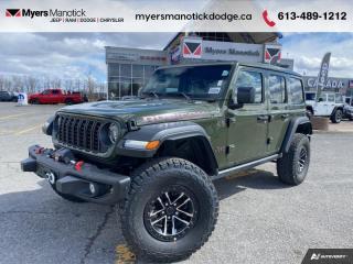 <b>Heavy Duty Suspension,  Climate Control,  Wi-Fi Hotspot,  Tow Equipment,  Fog Lamps!</b><br> <br> <br> <br>Call 613-489-1212 to speak to our friendly sales staff today, or come by the dealership!<br> <br>  With decades of experience, and all the modern technology they could need, this Jeep Wrangler is ready to rock your world. <br> <br>No matter where your next adventure takes you, this Jeep Wrangler is ready for the challenge. With advanced traction and handling capability, sophisticated safety features and ample ground clearance, the Wrangler is designed to climb up and crawl over the toughest terrain. Inside the cabin of this Wrangler offers supportive seats and comes loaded with the technology you expect while staying loyal to the style and design youve come to know and love.<br> <br> This sarge green SUV  has an automatic transmission and is powered by a  285HP 3.6L V6 Cylinder Engine.<br> <br> Our Wranglers trim level is Rubicon. Stepping up to this Wrangler Rubicon rewards you with incredible off-roading capability, thanks to heavy duty suspension, class II towing equipment that includes a hitch and trailer sway control, front active and rear anti-roll bars, upfitter switches, locking front and rear differentials, and skid plates for undercarriage protection. Interior features include an 8-speaker Alpine audio system, voice-activated dual zone climate control, front and rear cupholders, and a 12.3-inch infotainment system with smartphone integration and mobile internet hotspot access. Additional features include cruise control, a leatherette-wrapped steering wheel, proximity keyless entry, and even more. This vehicle has been upgraded with the following features: Heavy Duty Suspension,  Climate Control,  Wi-fi Hotspot,  Tow Equipment,  Fog Lamps,  Cruise Control,  Rear Camera. <br><br> View the original window sticker for this vehicle with this url <b><a href=http://www.chrysler.com/hostd/windowsticker/getWindowStickerPdf.do?vin=1C4RJXFG7RW201244 target=_blank>http://www.chrysler.com/hostd/windowsticker/getWindowStickerPdf.do?vin=1C4RJXFG7RW201244</a></b>.<br> <br>To apply right now for financing use this link : <a href=https://CreditOnline.dealertrack.ca/Web/Default.aspx?Token=3206df1a-492e-4453-9f18-918b5245c510&Lang=en target=_blank>https://CreditOnline.dealertrack.ca/Web/Default.aspx?Token=3206df1a-492e-4453-9f18-918b5245c510&Lang=en</a><br><br> <br/>    5.99% financing for 96 months. <br> Buy this vehicle now for the lowest weekly payment of <b>$264.27</b> with $0 down for 96 months @ 5.99% APR O.A.C. ( Plus applicable taxes -  $1199  fees included in price    ).  Incentives expire 2024-04-30.  See dealer for details. <br> <br>If youre looking for a Dodge, Ram, Jeep, and Chrysler dealership in Ottawa that always goes above and beyond for you, visit Myers Manotick Dodge today! Were more than just great cars. We provide the kind of world-class Dodge service experience near Kanata that will make you a Myers customer for life. And with fabulous perks like extended service hours, our 30-day tire price guarantee, the Myers No Charge Engine/Transmission for Life program, and complimentary shuttle service, its no wonder were a top choice for drivers everywhere. Get more with Myers!<br> Come by and check out our fleet of 40+ used cars and trucks and 100+ new cars and trucks for sale in Manotick.  o~o