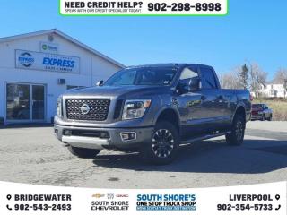 Gun Metallic 2016 Nissan Titan XD SV Diesel For Sale, Bridgewater 4WD 6-Speed Aisin Automatic 5.0L V8 Clean Car Fax, 110V & 12V Outlet, 110V Outlet In Bed, 20 Alloy Wheels, 6 Speaker System, 6 Speakers, ABS brakes, Air Conditioning, Auto On/Off Headlights, Auto-Dimming Rear-View Mirror, Automatic Dual Zone HVAC w/Rear Vents, Block heater, Bluetooth® Hands-Free Phone System, Brake assist, C-Channel System w/4 Tie-Down Cleats, CD player, Chrome Interior Door Locks, Electronic Stability Control, Flat Floor Storage Box, Fog Lamps, Front anti-roll bar, Full Tank of Fuel & Floor Mats, Heated Front Captains Seats, Intelligent Key System, Leather Wrapped Steering Wheel, LED Under Rail Bed Lighting, Occupant sensing airbag, Panic alarm, Parking Sensors (Front & Rear), Power door mirrors, Power Slide Rear Window w/Defogger, Power steering, Power windows, Radio data system, Radio: NissanConnect w/Navigation & Mobile Apps, Rain Sensing Wipers, Rear View Monitor, Remote keyless entry, Security system, SiriusXM Satellite Radio, Spray-In Bedliner, Step Rails, SV Premium Package (DISC), Tailgate Area Illumination, Tilt steering wheel, Traction control, Trip computer, Variably intermittent wipers.