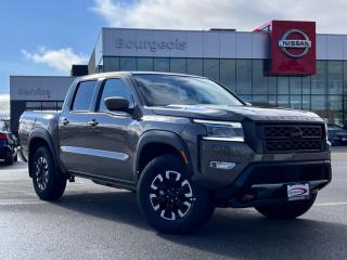 <b>Off-Road Package,  Navigation,  360 Camera,  Heated Seats,  Apple CarPlay!</b><br> <br> <br> <br>  With intense trucking capability, and the light size and power to tackle the trails, this 2024 Nissan Frontier is your tool and toy all in one. <br> <br>Massive power and massive fun, this 2024 Frontier proves that size isnt everything. Full of fun features for both work and play, along with best-in-class standard horsepower, this 2024 Frontier really is the king of midsize trucks. If you want one truck that can do it all in style and comfort, this 2024 Nissan Frontier is an easy choice.<br> <br> This baja storm Crew Cab 4X4 pickup   has an automatic transmission and is powered by a  310HP 3.8L V6 Cylinder Engine.<br> <br> Our Frontiers trim level is Crew Cab PRO-4X. This Frontier Pro is fully equipped for work or play with added NissanConnect with navigation and wi-fi, Bilstein shocks, a driver selectable rear locking diff, Class III towing equipment, three skid plates, a spray in bed liner, a rear step bumper, and a 360-degree camera with off-road mode. This midsize truck is an everyday workhorse with Class III towing equipment with sway control, automatic locking hubs, tow hooks, automatic LED headlamps, fog lamps, and two 120V outlets. Stay connected with modern technology features such as touchscreen with voice activation, Apple CarPlay, and Android Auto. Other great features include remote keyless entry and push button start, collision mitigation, lane departure warning, blind spot warning, and distance pacing. This vehicle has been upgraded with the following features: Off-road Package,  Navigation,  360 Camera,  Heated Seats,  Apple Carplay,  Android Auto,  Blind Spot Detection. <br><br> <br>To apply right now for financing use this link : <a href=https://www.bourgeoisnissan.com/finance/ target=_blank>https://www.bourgeoisnissan.com/finance/</a><br><br> <br/><br>Discount on vehicle represents the Cash Purchase discount applicable and is inclusive of all non-stackable and stackable cash purchase discounts from Nissan Canada and Bourgeois Midland Nissan and is offered in lieu of sub-vented lease or finance rates. To get details on current discounts applicable to this and other vehicles in our inventory for Lease and Finance customer, see a member of our team. </br></br>Since Bourgeois Midland Nissan opened its doors, we have been consistently striving to provide the BEST quality new and used vehicles to the Midland area. We have a passion for serving our community, and providing the best automotive services around.Customer service is our number one priority, and this commitment to quality extends to every department. That means that your experience with Bourgeois Midland Nissan will exceed your expectations  whether youre meeting with our sales team to buy a new car or truck, or youre bringing your vehicle in for a repair or checkup.Building lasting relationships is what were all about. We want every customer to feel confident with his or her purchase, and to have a stress-free experience. Our friendly team will happily give you a test drive of any of our vehicles, or answer any questions you have with NO sales pressure.We look forward to welcoming you to our dealership located at 760 Prospect Blvd in Midland, and helping you meet all of your auto needs!<br> Come by and check out our fleet of 30+ used cars and trucks and 100+ new cars and trucks for sale in Midland.  o~o