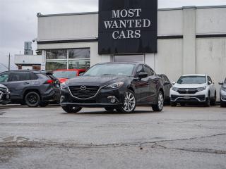 <div style=text-align: justify;><span style=font-size:14px;><span style=font-family:times new roman,times,serif;>This 2016 Mazda Mazda3 has a CLEAN CARFAX with no accidents and is also a Canadian (Ontario) lease return vehicle with service records. High-value options included with this vehicle are; navigation, paddle shifters, Bose premium sound, black leather / heated / power seats, sunroof, heads up display, convenience entry, back up camera, touchscreen, multifunction steering wheel, 18” alloy rims and fog lights, offering immense value.<br /> <br /><strong>A used set of tires is also available for purchase, please ask your sales representative for pricing.</strong><br /> <br />Why buy from us?<br /> <br />Most Wanted Cars is a place where customers send their family and friends. MWC offers the best financing options in Kitchener-Waterloo and the surrounding areas. Family-owned and operated, MWC has served customers since 1975 and is also DealerRater’s 2022 Provincial Winner for Used Car Dealers. MWC is also honoured to have an A+ standing on Better Business Bureau and a 4.8/5 customer satisfaction rating across all online platforms with over 1400 reviews. With two locations to serve you better, our inventory consists of over 150 used cars, trucks, vans, and SUVs.<br /> <br />Our main office is located at 1620 King Street East, Kitchener, Ontario. Please call us at 519-772-3040 or visit our website at www.mostwantedcars.ca to check out our full inventory list and complete an easy online finance application to get exclusive online preferred rates.<br /> <br />*Price listed is available to finance purchases only on approved credit. The price of the vehicle may differ from other forms of payment. Taxes and licensing are excluded from the price shown above*</span></span></div>