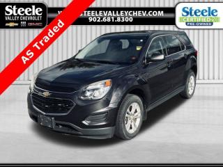 Value Market Pricing, AWD.Awards:* JD Power Canada Initial Quality Study, Dependability Study * JD Power Canada Initial Quality Study * IIHS Canada Top Safety Pick with optional front crash prevention New Price! Black 2016 Chevrolet Equinox LS AWD 6-Speed Automatic with Overdrive 2.4L 4-Cylinder SIDI DOHC VVT Come visit Annapolis Valleys GM Giant! We do not inflate our prices! We utilize state of the art live software technology to help determine the best price for our used inventory. That technology provides our customers with Fair Market Value Pricing!. Come see us and ask us about the Market Pricing Report on any of our used vehicles.Certified. Certification Program Details: This vehicle is being sold As Is , unfit, and is not represented as being in a road-worthy condition, mechanically sound or maintained at any guaranteed level of quality. The vehicle may not be fit for use as a means of transportation and may require substantial repairs at the purchasers expense. Registering the vehicle to be driven in its current condition may not be possible.Steele Valley Chevrolet Buick GMC offers a wide range of new and used cars to Kentville drivers. Our vehicles undergo a 117-point check before being put out for sale, and they also come with a warranty and an auto-check certified history. We also provide concise financing options to you. If local dealerships in your vicinity do not have the models and prices you are looking for, look no further and head straight to Steele Valley Chevrolet Buick GMC. We will make sure that we satisfy your expectations and let you leave with a happy face.