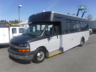 2017 Chevrolet Express G4500 Passenger Bus With Wheelchair Accessibility,(1 driver 20 passenger) 6.0L V8 OHV 16V FFV GAS engine, 8 cylinders, automatic, RWD, air conditioning, AM/FM radio, grey exterior, vinyl. (Estimated measurements: 27 feet overall length, 9 feet 8 inches overall height, 6 feet 3 inches inside height, 17 feet from back of driver seat to back of the bus. All measurements are considered to be accurate but are not guaranteed.) This listing is a former British Columbia municipality bus, the next purchaser of this will be the second owner, Certificate and Decal Valid until September 2024. $16,020.00 plus $375 processing fee, $16,395.00 total payment obligation before taxes. Sale price until May 18, 2024, 6:00 PM PDT. Listing report, warranty, contract commitment cancellation fee, financing available on approved credit (some limitations and exceptions may apply). All above specifications and information is considered to be accurate but is not guaranteed and no opinion or advice is given as to whether this item should be purchased. We do not allow test drives due to theft, fraud and acts of vandalism. Instead we provide the following benefits: Complimentary Warranty (with options to extend), Limited Money Back Satisfaction Guarantee on Fully Completed Contracts, Contract Commitment Cancellation, and an Open-Ended Sell-Back Option. Ask seller for details or call 604-522-REPO(7376) to confirm listing availability.