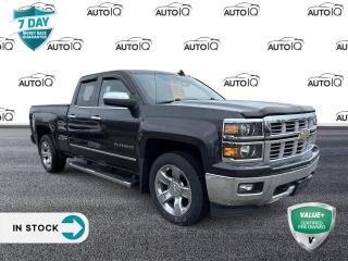 Tungsten Metallic 2015 Chevrolet Silverado 1500 LTZ 2LZ 2LZ 4D Double Cab EcoTec3 5.3L V8 6-Speed Automatic Electronic with Overdrive 4WD 6-Speed Automatic Electronic with Overdrive, 4WD, Jet Black Leather, 110-Volt AC Power Outlet, 150 Amp Alternator, 4.2 Diagonal Colour Display Driver Info Centre, 6 Speaker Audio System, 6 Speakers, Air Conditioning, AM/FM radio: SiriusXM, Auto-Dimming Inside Rear-View Mirror, Automatic temperature control, Auxiliary External Transmission Oil Cooler, Bluetooth® For Phone, CD player, Chrome Bodyside Mouldings, Chrome Cap Power-Adjustable Heated Outside Mirrors, Chrome Door Handles, Chrome Grille w/Chrome Surround, Chrome Mirror Caps, Colour-Keyed Carpeting w/Rubberized Vinyl Floor Mats, Deep-Tinted Glass, Driver & Front Passenger Illuminated Vanity Mirrors, Dual-Zone Automatic Climate Control, Electric Rear-Window Defogger, EZ Lift & Lower Tailgate, Front Chrome Bumper, Front dual zone A/C, Front Frame-Mounted Black Recovery Hooks, Front Halogen Fog Lamps, Heavy-Duty Rear Locking Differential, Hill Descent Control, Leather Wrapped Steering Wheel w/Cruise Controls, Manual Tilt/Telescoping Steering Column, Memory seat, Off-Road Suspension Package, OnStar 6 Months Directions & Connections Plan, OnStar w/4G LTE, Power driver seat, Power Sliding Rear Window w/Defogger, Power steering, Power windows, Power Windows w/Driver Express Up, Preferred Equipment Group 2LZ, Premium audio system: Chevrolet MyLink, Radio data system, Radio: AM/FM 8 Diag Clr Touch Nav, Radio: AM/FM 8 Diagonal Colour Touch Screen, Rear 60/40 Folding Bench Seat (Folds Up), Rear Chrome Bumper, Rear Vision Camera w/Dynamic Guide Lines, Rear Wheelhouse Liners, Rear window defroster, Remote Keyless Entry, Remote keyless entry, Remote Vehicle Starter System, Single Slot CD/MP3 Player, SiriusXM Satellite Radio, Steering Wheel Audio Controls, Theft Deterrent System (Unauthorized Entry), Trailering Equipment, Universal Home Remote.<p> </p>

<h4>VALUE+ CERTIFIED PRE-OWNED VEHICLE</h4>

<p>36-point Provincial Safety Inspection<br />
172-point inspection combined mechanical, aesthetic, functional inspection including a vehicle report card<br />
Warranty: 30 Days or 1500 KMS on mechanical safety-related items and extended plans are available<br />
Complimentary CARFAX Vehicle History Report<br />
2X Provincial safety standard for tire tread depth<br />
2X Provincial safety standard for brake pad thickness<br />
7 Day Money Back Guarantee*<br />
Market Value Report provided<br />
Complimentary 3 months SIRIUS XM satellite radio subscription on equipped vehicles<br />
Complimentary wash and vacuum<br />
Vehicle scanned for open recall notifications from manufacturer</p>

<p>SPECIAL NOTE: This vehicle is reserved for AutoIQs retail customers only. Please, No dealer calls. Errors & omissions excepted.</p>

<p>*As-traded, specialty or high-performance vehicles are excluded from the 7-Day Money Back Guarantee Program (including, but not limited to Ford Shelby, Ford mustang GT, Ford Raptor, Chevrolet Corvette, Camaro 2SS, Camaro ZL1, V-Series Cadillac, Dodge/Jeep SRT, Hyundai N Line, all electric models)</p>

<p>INSGMT</p>
