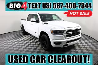 Athletic and muscular, our 2022 RAM 1500 Sport Crew Cab 4X4 has a bold spirit that can bring out your best in Bright White! Motivated by a 5.7 Litre HEMI V8 serving up 395hp matched to an 8 Speed Automatic transmission for premium pulling power. This Four Wheel Drive truck is a fierce performer with heavy-duty shocks to handle big jobs, and it scores approximately 10.5L/100km on the highway. Designed to dominate, our RAM 1500 has a bold design with LED lighting, fog lamps, 20-inch alloy wheels, heated power-folding mirrors, and a damped tailgate.

Our Sport cabin helps lift your spirits with comfortable heated cloth front seats, 12-way power for the driver, a heated leather steering wheel, air conditioning, power-adjustable pedals, keyless access, pushbutton ignition, remote start, cruise control, and the digital benefits of Uconnect 5 technology. Highlights include a 12-inch touchscreen, full-colour navigation, Android Auto, Apple CarPlay, Bluetooth, voice recognition, and a six-speaker sound system. Theres clever storage to help you stay organized, too!

RAM supports your safety with a backup camera, forward collision warning, automatic braking, electronic stability control, traction control, hill-start assist, tire-pressure monitoring, trailer-sway damping, advanced multistage airbags, and more. Youre ready to rock when youre driving our RAM 1500 Sport! Save this Page and Call for Availability. We Know You Will Enjoy Your Test Drive Towards Ownership!
