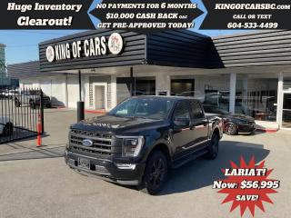 2021 FORD F-150 LARIAT FX4 OFF-ROAD 4X4 SUPERCREWPANORAMIC SUNROOF, NAVIGATION, 360 DEGREE CAMERA, POWER LEATHER SEATS, HEATED & COOLED SEATS, HEATED STEERING WHEEL, HEATED REAR SEATS, MEMORY SEATING, BANG & OLUFSEN SPEAKER SYSTEM, APPLE CARPLAY, ANDROID AUTO, PRE-COLLISION BRAKING, ADAPTIVE CRUISE CONTROL, LANE ASSIST, BLIND SPOT DETECTION, CROSS TRAFFIC ALERT, DIGITAL DRIVER DISPLAY, REMOTE STARTER, KEYLESS GO, PUSH BUTTON START, POWER ADJUSTABLE FOOT PEDALS, POWER TELESCOPIC STEERING WHEEL, POWER FOLDING MIRRORS, RUNNING BOARDS, LED HEADLIGHTSCALL US TODAY FOR MORE INFORMATION604 533 4499 OR TEXT US AT 604 360 0123GO TO KINGOFCARSBC.COM AND APPLY FOR A FREE-------- PRE APPROVAL -------STOCK # P214975PLUS ADMINISTRATION FEE OF $895 AND TAXESDEALER # 31301all finance options are subject to ....oac...