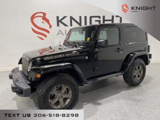 TRANSMISSION: 6-SPEED MANUAL (STD), TRAILER TOW GROUP -inc: Class II Hitch Receiver, 4-Pin Wiring Harness, RADIO: 430, QUICK ORDER PACKAGE 23M GOLDEN EAGLE -inc: Engine: 3.6L Pentastar VVT V6, Transmission: 6-Speed Manual, Golden Eagle Hood Decal, Low-Gloss Black Wrangler JK Decal, Steel Front Bumper, 1-Year SiriusXM Subscription, For SiriusXM Info, Call 888-539-7474, 2 Front & 1 Rear Bronze Tow Hook, Driver Height Adjuster Seat, MOPAR Black Taillamp Guards, A/C Refrigerant, Deep Tint Sunscreen Windows, MOPAR Grab Handles, Bright Leather-Wrapped Shift Knob, Electronic Vehicle Information Centre, Hands-Free Communication w/Bluetooth, Leather-Wrapped Steering Wheel, Tire Pressure Monitoring System, Premium Tan Sunrider Soft Top, Body-Colour Fender Flares, Light Bronze Accent Stitching, HD Rock Rails w/Step Pad, Titanium Interior Accents, Body Colour Grille w/Bronze Accent, Golden Eagle Package, MOPAR Black Fuel-Filler Door, POWER CONVENIENCE GROUP -inc: Auto-Dimming Rearview Mirror w/Lamp, Front 1-Touch Down Power Windows, Power Heated Exterior Mirrors, Security Alarm, Power Locks, Remote Keyless Entry, LOW BEAM DAYTIME RUNNING LIGHTS, LED LIGHTING GROUP -inc: LED Fog Lamps, LED Reflector Headlamps, ENGINE: 3.6L PENTASTAR VVT V6 (STD), DUAL TOP GROUP -inc: Black Jeep Freedom Top Hardtop, Freedom Panel Storage Bag, Rear Window Defroster, Rear Window Wiper w/Washer, Body-Colour Freedom Top Hardtop, BLACK, CLOTH BUCKET SEATS W/GOLDEN EAGLE LOGO. This Jeep Wrangler JK has a powerful Regular Unleaded V-6 3.6 L/220 engine powering this Manual transmission.*This Jeep Wrangler JK Golden Eagle l Low Km l Dual Tops l A/C Has Everything You Want *ANTI-SPIN DIFFERENTIAL REAR AXLE, 3.73 REAR AXLE RATIO, Variable Intermittent Wipers, Trip Computer, Towing Equipment -inc: Trailer Sway Control, Swing-Out Rear Cargo Access, Steel Spare Wheel, Solid Axle Rear Suspension w/Coil Springs, SiriusXM Satellite Radio -inc: 1-Year SiriusXM Subscription, For SiriusXM Info, Call 888-539-7474, Single Stainless Steel Exhaust, Side Impact Beams, Sentry Key Immobilizer, Removable Rear Windows, Removable Rear Window, Removable Full Folding Bench Front Facing Tumble Forward Cloth Rear Seat, Reflector Halogen Daytime Running Headlamps, Rear Cupholder, Part-Time Four-Wheel Drive, Outside Temp Gauge, Outboard Front Lap And Shoulder Safety Belts -inc: Height Adjusters and Pretensioners.* Visit Us Today *Test drive this must-see, must-drive, must-own beauty today at Knight Honda, 1768 Main Street North, Moose Jaw, SK S6J1L4.