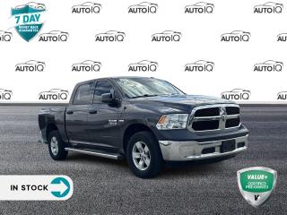 Odometer is 22815 kilometers below market average!<br><br>Granite Crystal Metallic Clearcoat 2016 Ram 1500 ST 4D Crew Cab HEMI 5.7L V8 VVT 6-Speed Automatic 4WD 17 x 7 Aluminum Wheels, 4-Wheel Disc Brakes, 6 Speakers, ABS brakes, Carpet Floor Covering, Chrome Appearance Group, Chrome Front Bumper, Chrome Grille, Chrome Rear Bumper, Cloth Front 40/20/40 Bench Seat, Dual front impact airbags, Dual front side impact airbags, Front & Rear Floor Mats, Front 40/20/40 Split Bench Seat, Front Armrest w/3 Cup Holders, Heated door mirrors, Media Hub w/USB & Aux Input Jack, Popular Equipment Group, Quick Order Package 25A ST, Radio: 3.0 AM/FM, Rear Folding Seat, Remote Keyless Entry, Speed control, Storage Tray, SXT Appearance Group, Tilt steering wheel.<p> </p>

<h4>VALUE+ CERTIFIED PRE-OWNED VEHICLE</h4>

<p>36-point Provincial Safety Inspection<br />
172-point inspection combined mechanical, aesthetic, functional inspection including a vehicle report card<br />
Warranty: 30 Days or 1500 KMS on mechanical safety-related items and extended plans are available<br />
Complimentary CARFAX Vehicle History Report<br />
2X Provincial safety standard for tire tread depth<br />
2X Provincial safety standard for brake pad thickness<br />
7 Day Money Back Guarantee*<br />
Market Value Report provided<br />
Complimentary 3 months SIRIUS XM satellite radio subscription on equipped vehicles<br />
Complimentary wash and vacuum<br />
Vehicle scanned for open recall notifications from manufacturer</p>

<p>SPECIAL NOTE: This vehicle is reserved for AutoIQs retail customers only. Please, No dealer calls. Errors & omissions excepted.</p>

<p>*As-traded, specialty or high-performance vehicles are excluded from the 7-Day Money Back Guarantee Program (including, but not limited to Ford Shelby, Ford mustang GT, Ford Raptor, Chevrolet Corvette, Camaro 2SS, Camaro ZL1, V-Series Cadillac, Dodge/Jeep SRT, Hyundai N Line, all electric models)</p>

<p>INSGMT</p>