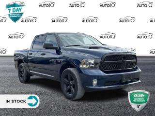 Patriot Blue Pearlcoat 2020 Ram 1500 Classic ST 4D Crew Cab HEMI 5.7L V8 VVT 8-Speed Automatic 4WD | Remote Start, 115-Volt Auxiliary Power Outlet, 1-Year SiriusXM Guardian Subscription, 1-Year SiriusXM Subscription, 4-Wheel Disc Brakes, 5 Touchscreen, 8.4 Touchscreen, A/C w/Dual-Zone Automatic Temperature Control, ABS brakes, Apple CarPlay Capable, Audio Input Jack for Mobile Devices, Black 4x4 Badge, Black 5.7L Hemi Badge, Black Exterior Badging, Black Headlamp Bezels, Black RAM Tailgate Badge, Black Seats, Body-Colour Front Fascia, Body-Colour Grille, Body-Colour Rear Bumper w/Step Pads, Carpet Floor Covering, Delete Under-Rail Box Bedliner, Dual front impact airbags, Dual front side impact airbags, Dual Rear Exhaust w/Bright Tips, Flat Load Floor, Fog Lamps, For SiriusXM Info Call 888-539-7474, Front 40/20/40 Split Bench Seat, Front Armrest w/3 Cup Holders, Front Centre Seat Cushion Storage, Front Floor Mats, Front Heated Seats, Gloss Black Grille, Google Android Auto, GPS Antenna Input, Hands-Free Comm w/Bluetooth, Heated Exterior Mirrors, Heated Steering Wheel, Humidity Sensor, Leather-Wrapped Steering Wheel, Media Hub w/2 USB & Aux Input Jack, Media Hub w/USB & Aux Input Jack, Night Edition, Overhead Console, ParkView Rear Back-Up Camera, Power 10-Way Driver Seat w/Lumbar, Power Lumbar Adjust, Premium Cloth Front 40/20/40 Bench Seat, Quick Order Package 26J Express, Radio: Uconnect 3 w/5 Display, Radio: Uconnect 4C w/8.4 Display, Ram 1500 Express Group, Rear 60/40 Split-Folding Bench Seat, Rear Floor Mats, Remote Keyless Entry, Remote USB Charging Port, Remote USB Port, Security Alarm, Semi-Gloss Black Wheel Centre Hub, SiriusXM Satellite Radio, Speed control, Steering Wheel-Mounted Audio Controls, Storage Tray, Sub Zero Package, Temperature & Compass Gauge, USB Mobile Projection, Wheel & Sound Group, Wheels: 20 x 8 Semi-Gloss Black Aluminum.<p> </p>

<h4>VALUE+ CERTIFIED PRE-OWNED VEHICLE</h4>

<p>36-point Provincial Safety Inspection<br />
172-point inspection combined mechanical, aesthetic, functional inspection including a vehicle report card<br />
Warranty: 30 Days or 1500 KMS on mechanical safety-related items and extended plans are available<br />
Complimentary CARFAX Vehicle History Report<br />
2X Provincial safety standard for tire tread depth<br />
2X Provincial safety standard for brake pad thickness<br />
7 Day Money Back Guarantee*<br />
Market Value Report provided<br />
Complimentary 3 months SIRIUS XM satellite radio subscription on equipped vehicles<br />
Complimentary wash and vacuum<br />
Vehicle scanned for open recall notifications from manufacturer</p>

<p>SPECIAL NOTE: This vehicle is reserved for AutoIQs retail customers only. Please, No dealer calls. Errors & omissions excepted.</p>

<p>*As-traded, specialty or high-performance vehicles are excluded from the 7-Day Money Back Guarantee Program (including, but not limited to Ford Shelby, Ford mustang GT, Ford Raptor, Chevrolet Corvette, Camaro 2SS, Camaro ZL1, V-Series Cadillac, Dodge/Jeep SRT, Hyundai N Line, all electric models)</p>

<p>INSGMT</p>